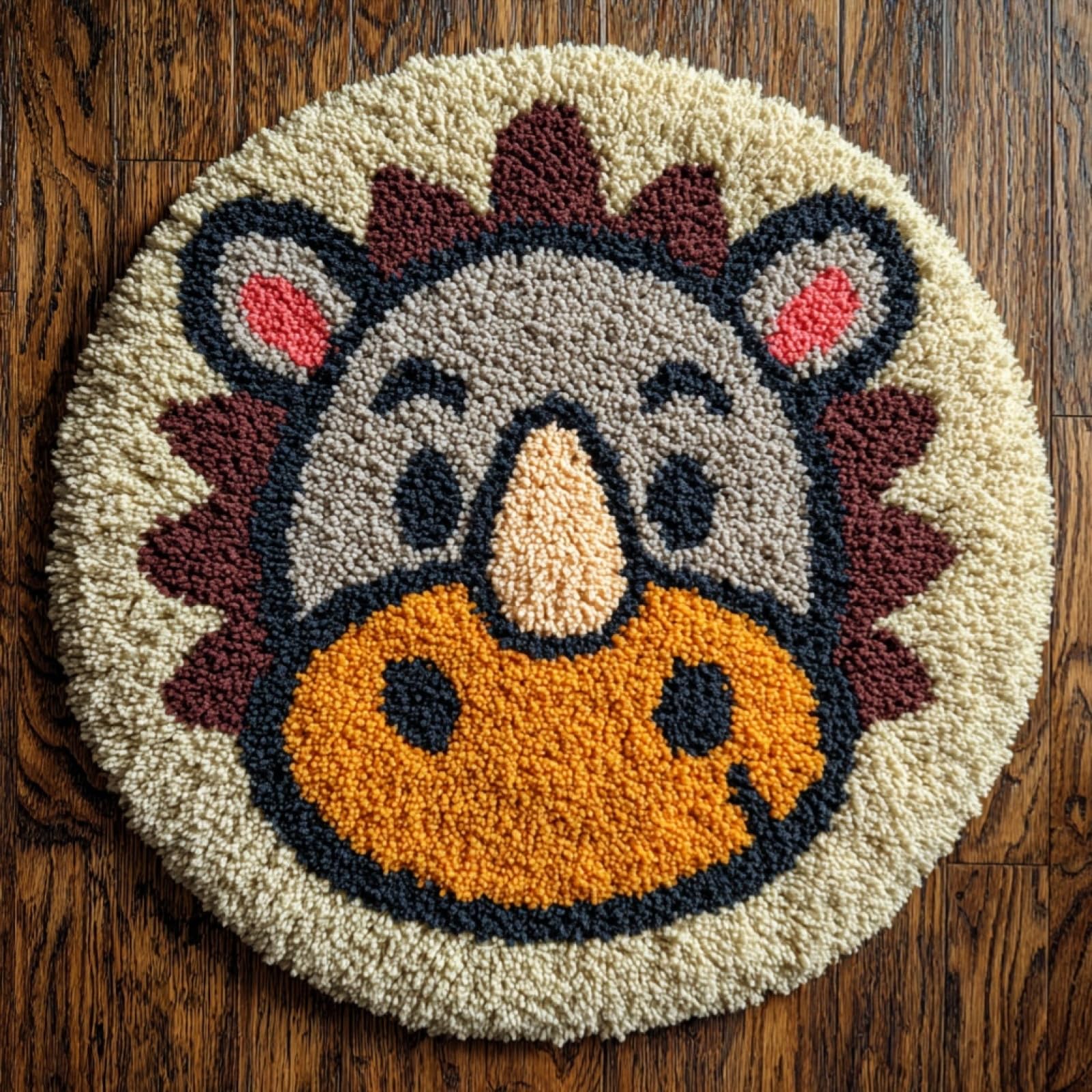 WallustrioaW DIY Carpet Latch Hook Kits,Cute Rhinoceros,Latch Hook Rug Kits for Adults Beginners DIY Needlework Crocheting Rug Home Decor,50x50cm