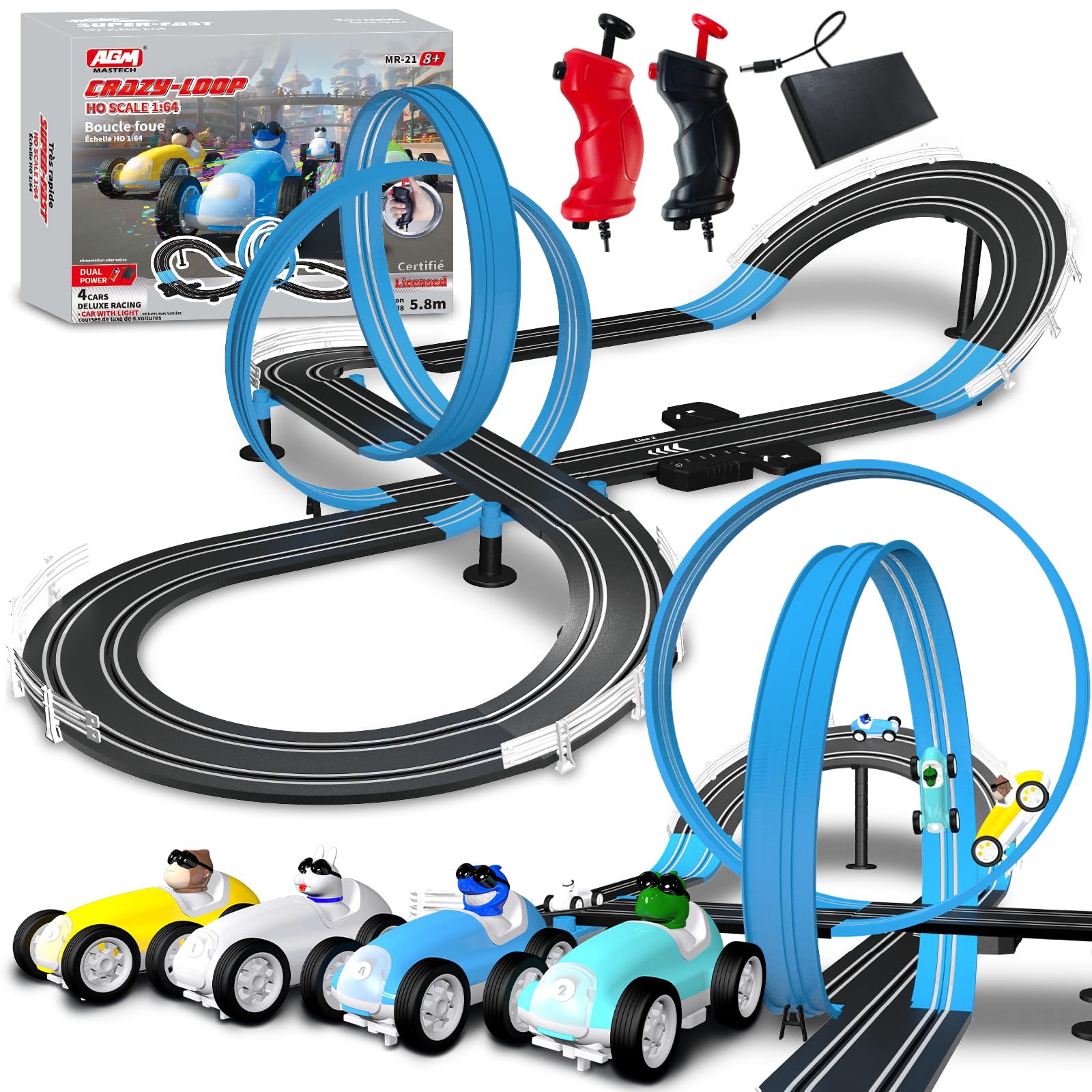 AGM MASTECH Slot Car Race Track Set with 4 LED Light-Up Cars (MR-21)