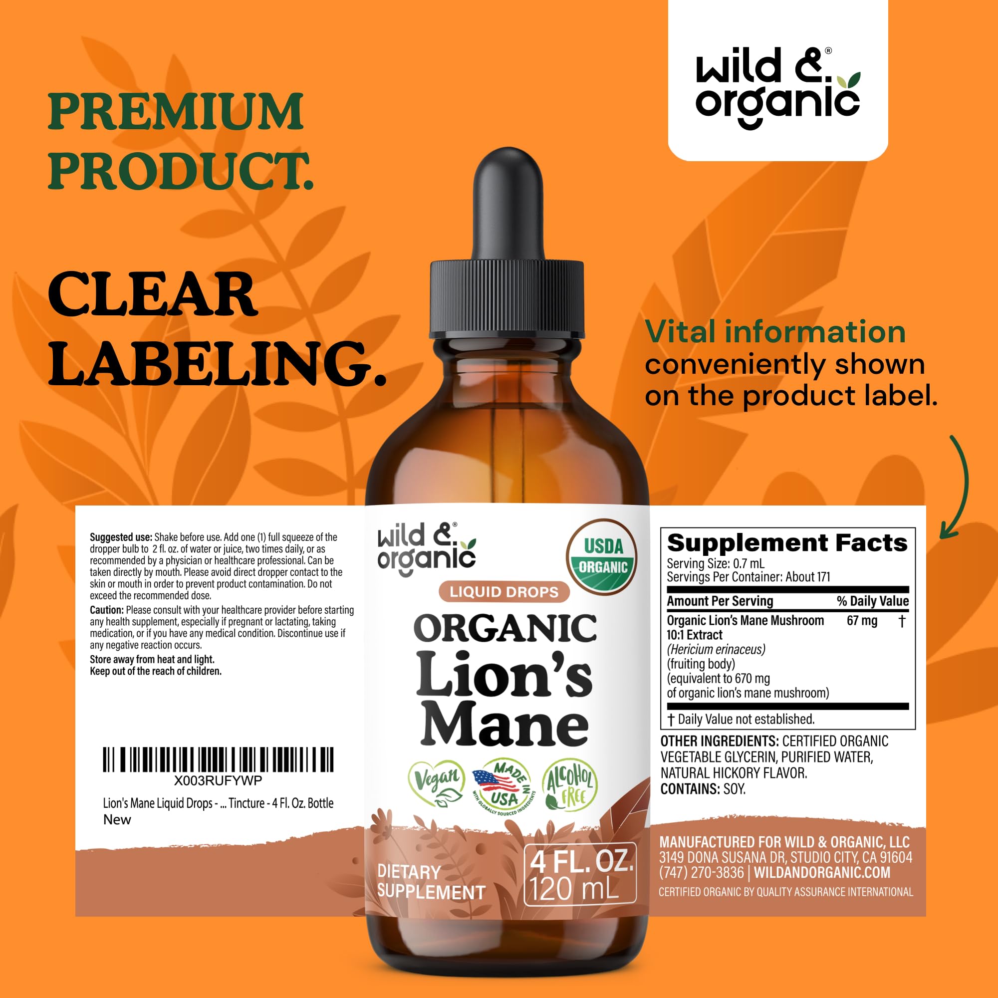 USDA Organic Lions Mane Liquid Drops - Brain & Focus Support - 4 fl oz — Amazon image 9
