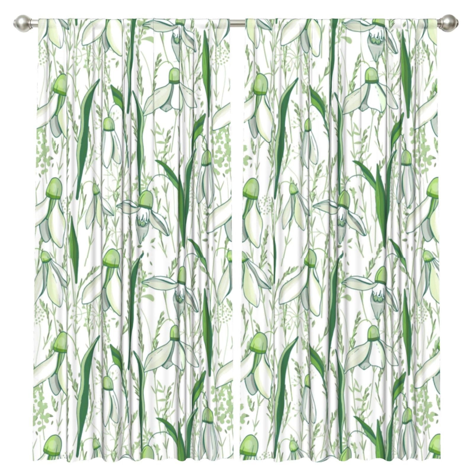 InOmak Cute Snowdrop Herbs, 2 Panels Window Curtains 52 x 84 Inch Blackout Curtains for Living Room Bedroom