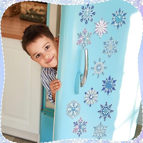 Miniatura 2 de Umigy 16 imanes de arte de diamantes de copo de nieve para refrigerador, pintura de diamantes de invierno, kits de pintura de diamantes de Navidad,