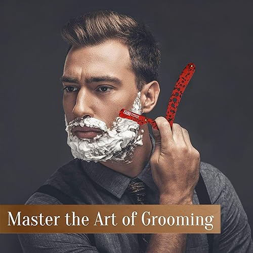 Miniatura 22 de Facón - Maquinilla de afeitar recta para hombre, kit profesional de afeitar de borde recto con 100 cuchillas, afeitadora barbero japonesa de acero