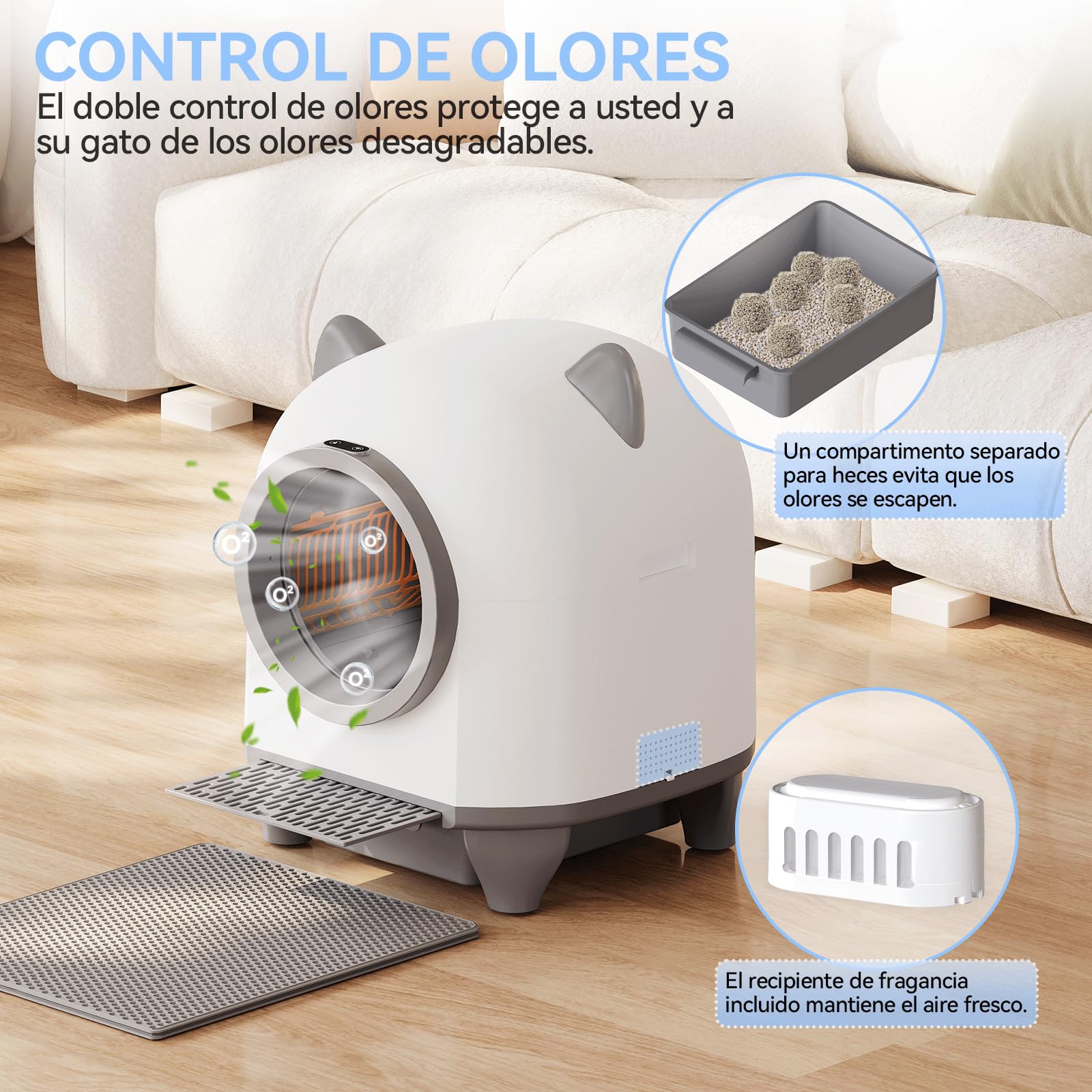 TRIUMPHKEY Arenero Automatico Gatos, Arenero Gatos Autolimpiable Grande de 90L con Control por App/Protección Anti-Atrapamiento/Sistema de Eliminación de Olores, para Familias con Múltiples Gatos