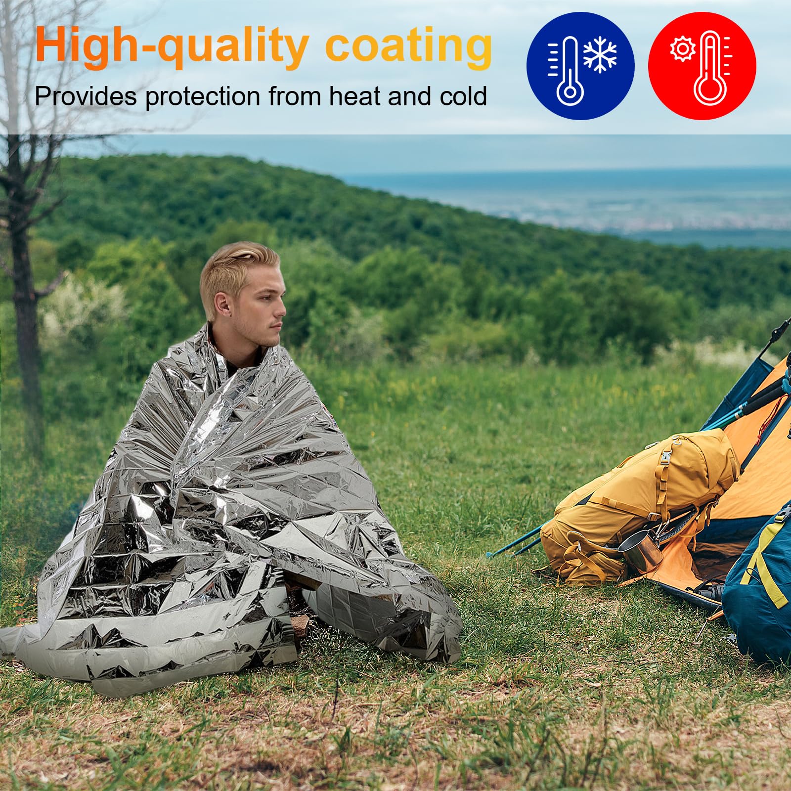 Lot de 10 couvertures de survie - Doré/argenté - 210 x 160 cm - Couverture d'urgence résistante aux intempéries pour les premiers secours et l'extérieur - Couverture de survie compacte pour