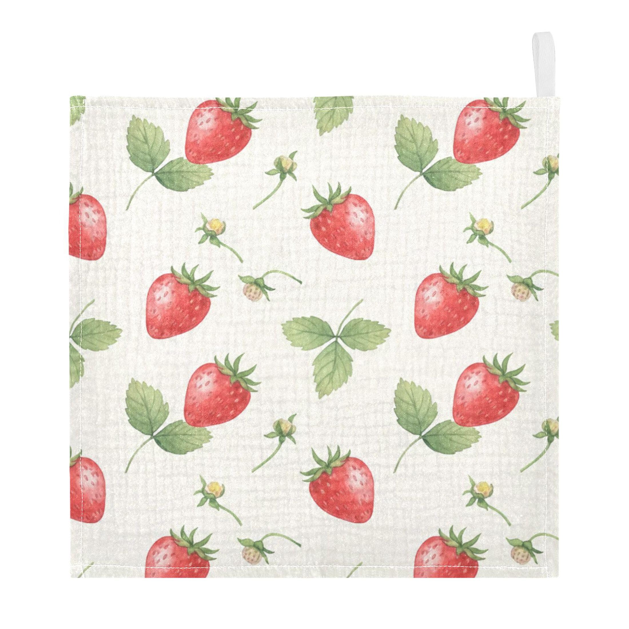 Fuauuyl Straberry Baby Muslin Washcloths Cotton Absorbent Soft Burp Cloths for Newborns Infants Toddlers, Reusable Face Towels for Sensitive Skin, 5 Pack, 12x12 in