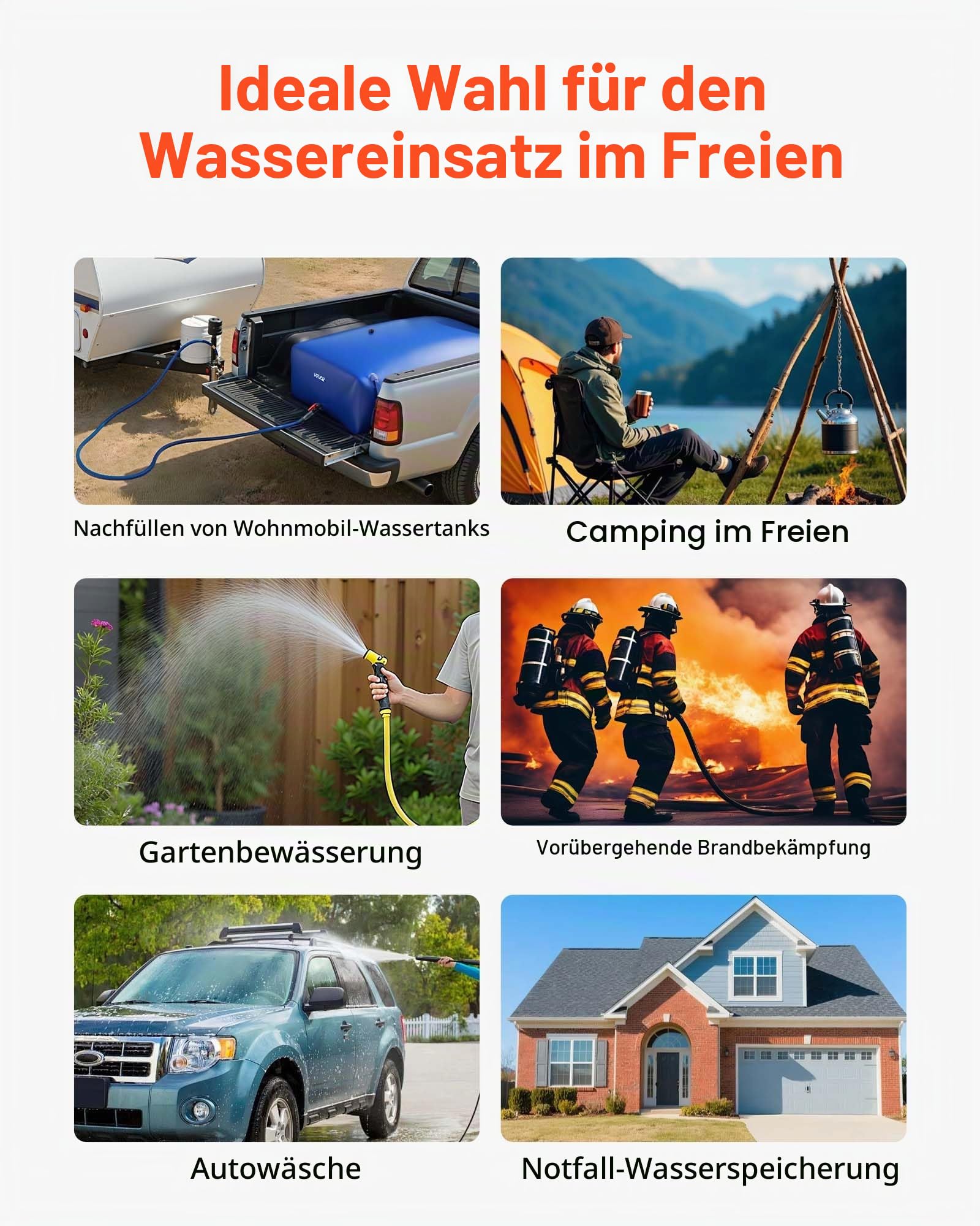 VEVOR Wasserspeicherblase, 1000 L PVC-Weichwasserbeutel, Wasserspeicherbehälter, auslaufsicherer & verschleißfester Wassertank für die Outdoor-Bewässerung von Wohnmobil, Camping, Notfall