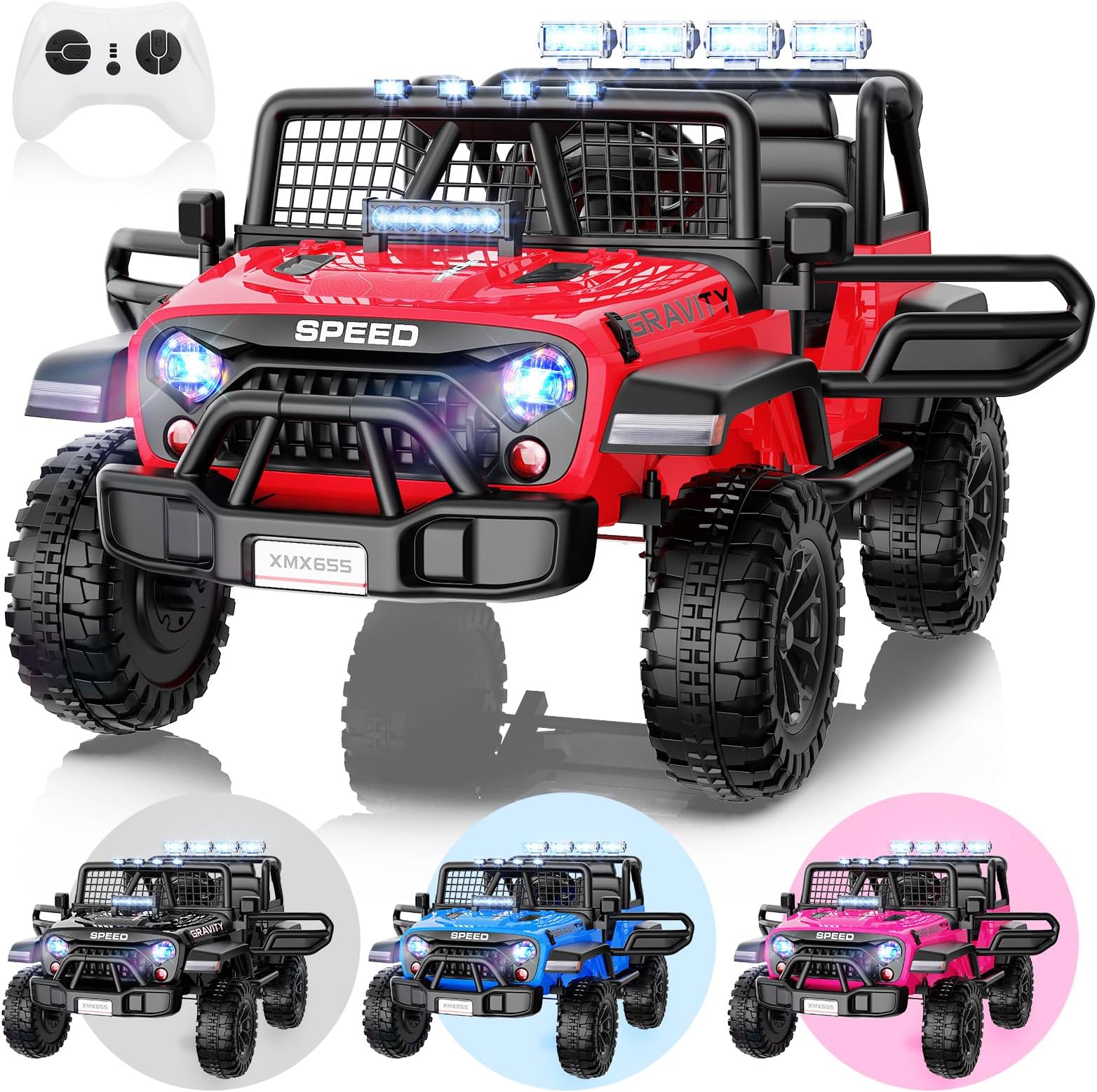 24V 2 Seater Ride On Car for Kids with Remote Control, 4X4 400W XL Power Truck Wheels with 20" Wide Seat, Soft Start, 3 Speeds, Music, Bluetooth, 24 Volt Ride On Toys for Girls Boys 3-8, Red