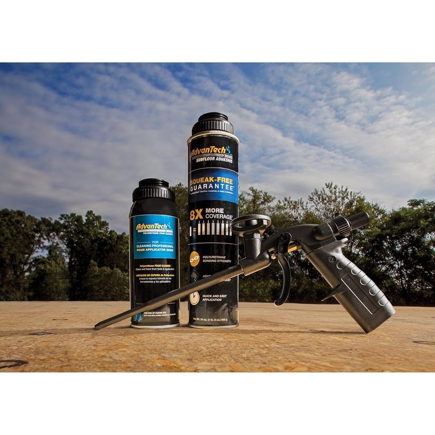 AdvanTech Subfloor Adhesive Starter Kit - Gun-Applied Foam Construction Adhesive - Professional-Grade - Short-Barrelled Foam Applicator & Cleaner for Subfloor Installation