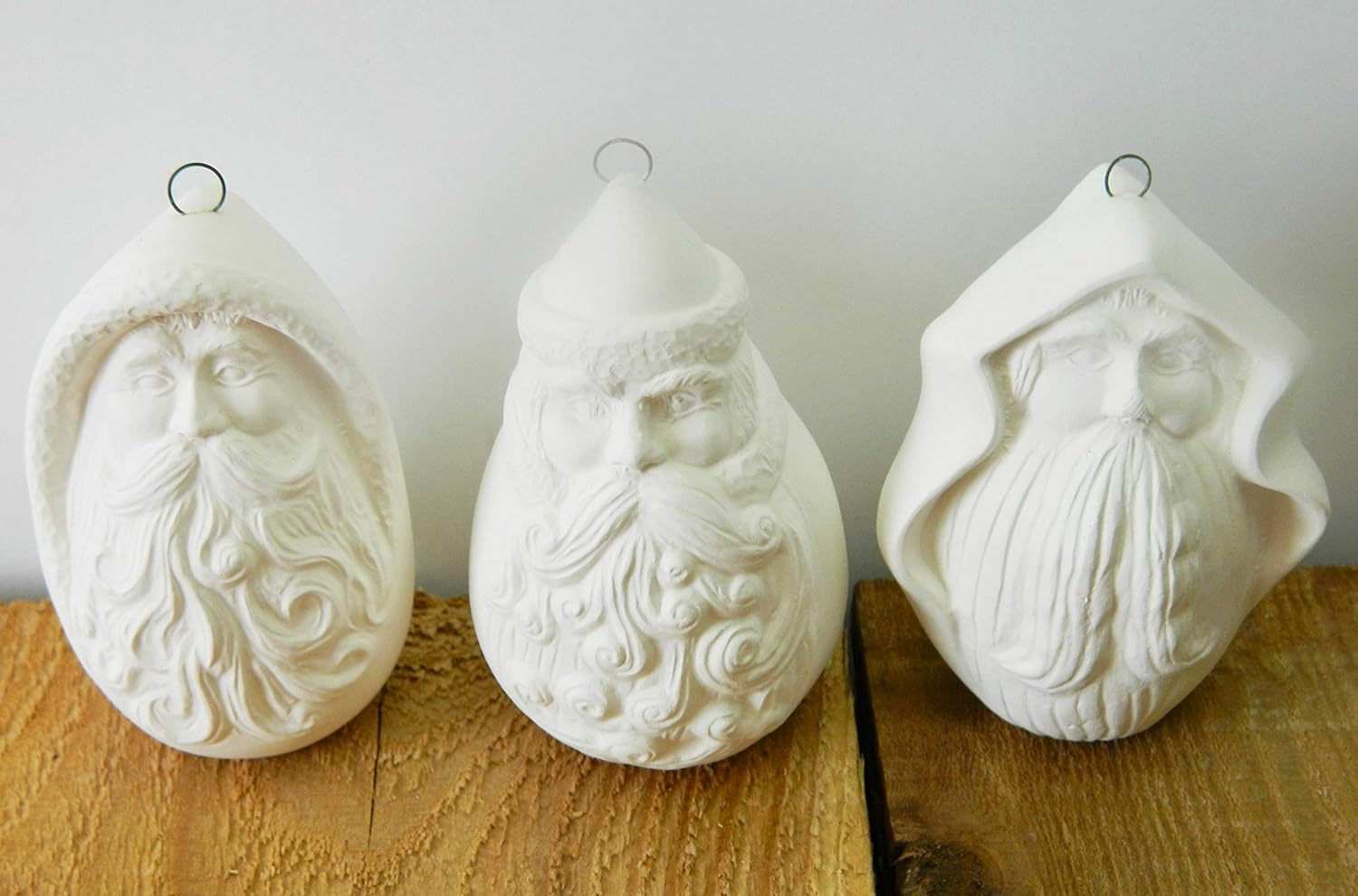 Santa Christmas Ornaments - Roly Poly - Set of 3 - Ready to Paint (Unpainted) Ceramic Bisque - Handmade in USA
