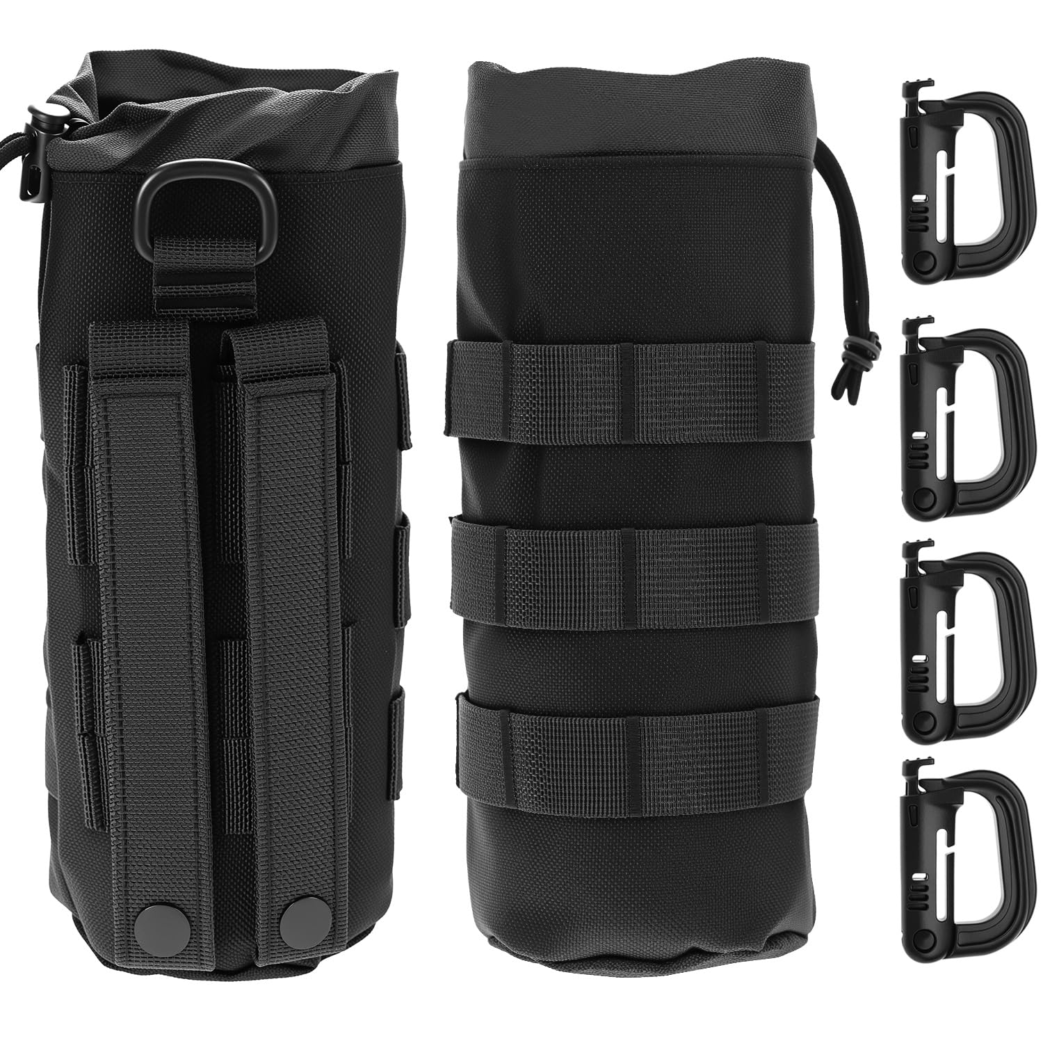QWORK® 2 Pezzi Borsa Porta Borraccia Tattica con 4 Ganci, 24 * 10 CM, Resistente all'Acqua, per Escursionismo, Ciclismo e Sport All'aperto