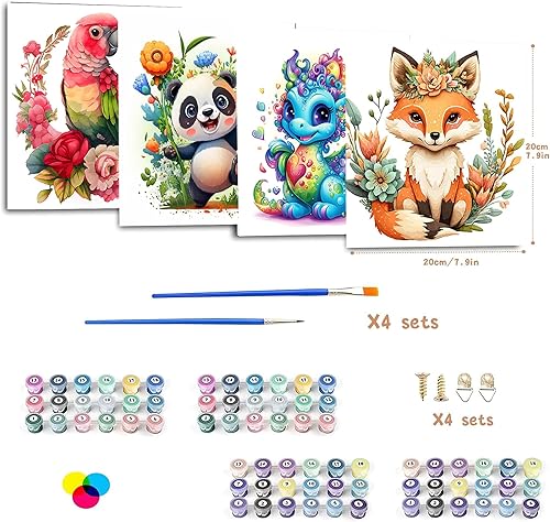 Miniatura 2 de bleihum Paquete de 4 pinturas por números para niños de 4 a 8 años, kits de pintura de animales por números para principiantes, pintura al óleo de