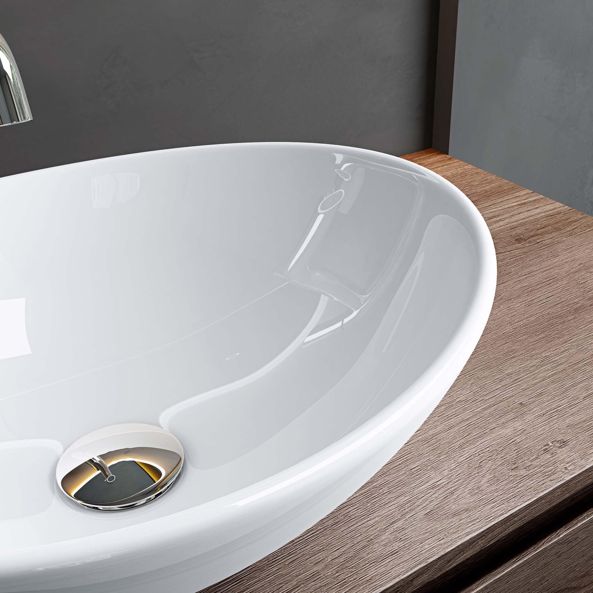Mai & Mai Lavabo da Appoggio 42x34x14,5cm, Lavandino Bagno da Appoggio Ovale Brüssel205 in Ceramica Nano Rivestimenti Inclusi Bianco Lucido