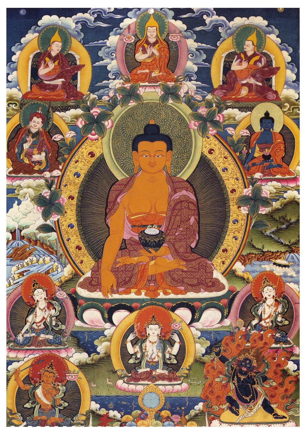 Gandhanra Tibetische Thangka-Kunst–Shakyamuni Thangka–Hochauflösender Digital-Giclée-Druck und doppelt handgerahmt - Buddhistische Wandbehang-Tapisserie - 47" x 32"