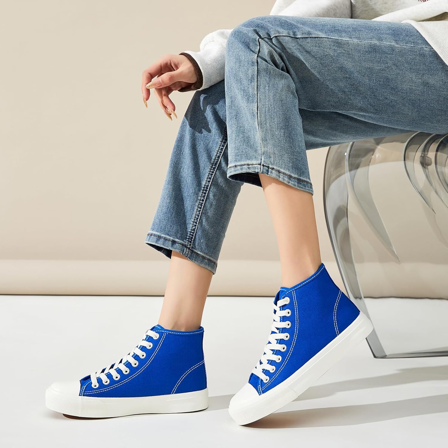 Uoidru High Top Sneakers for Women Canvas Shoes White Canvas High Tops Women Casual Shoes Lace Up Fashion Sneakers - Image 2