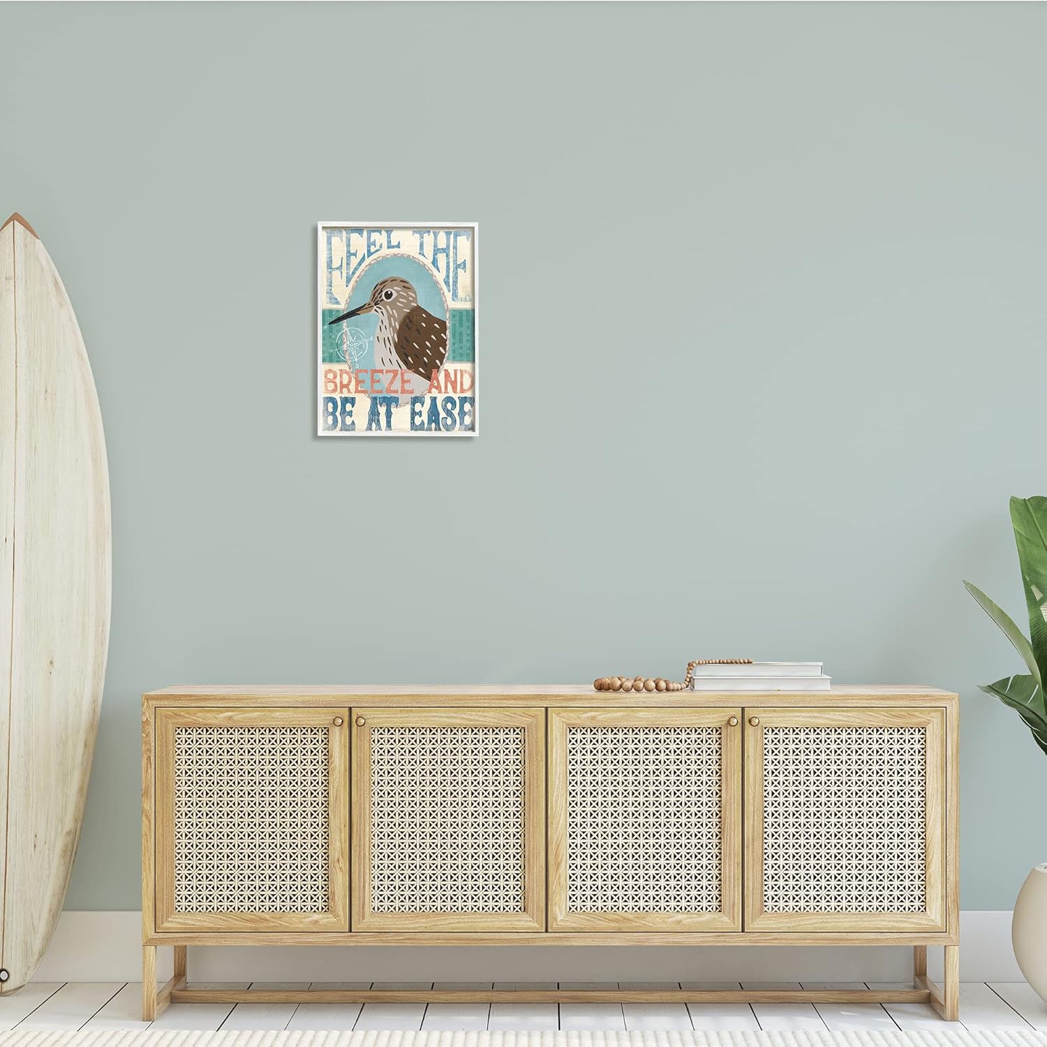 Stupell Industries Feel Breeze Be Ease Nautical Phrase Sandpiper Bird, Designed by Veronique Charron Canvas Wall Art, 24 x 30, Beige