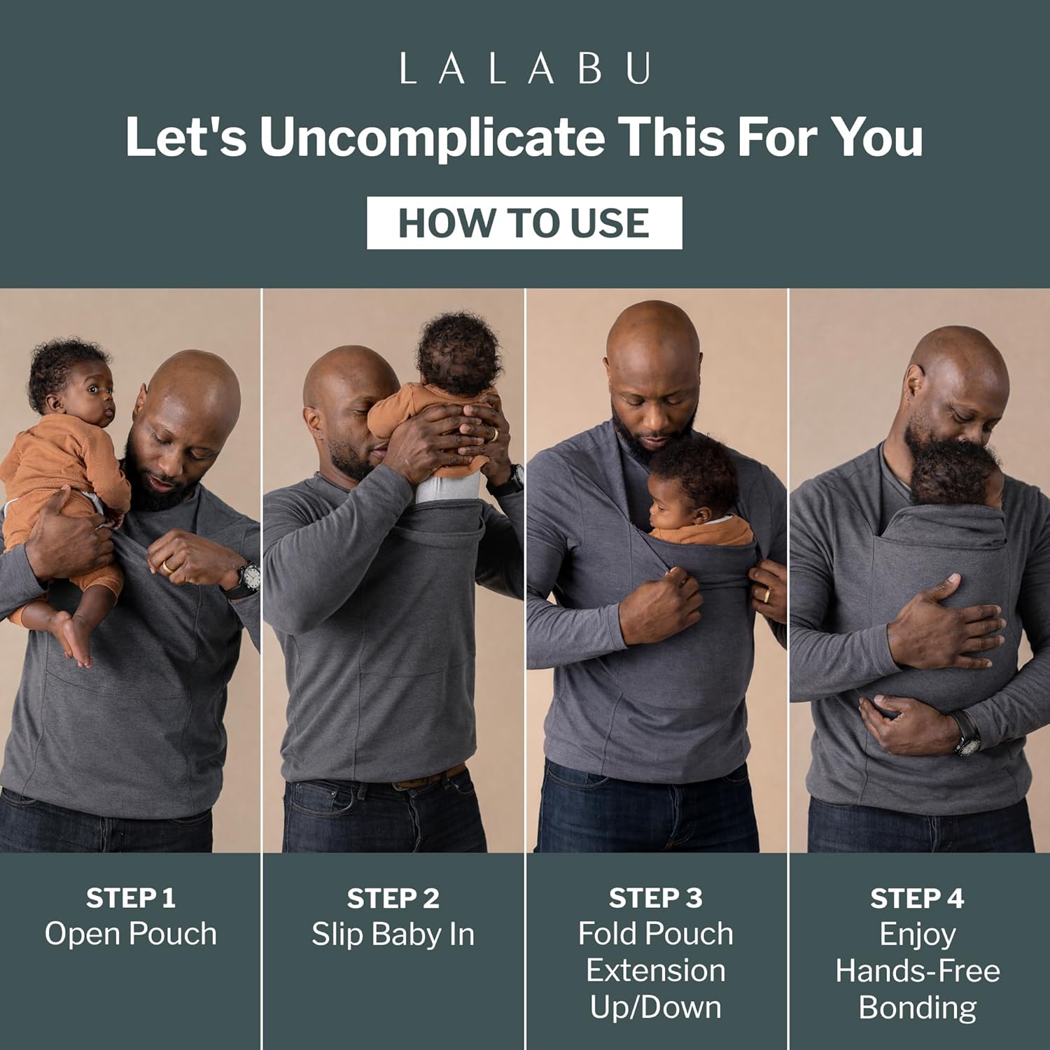 Lalabu Long-Sleeve Dad Shirt - Baby Wraps Carrier for Dad with Hand-Free Patented Pouch - Engineered for Bonding, Safety, & Comfort for Newborns Up to 15 Lbs. - CPSC Compliant