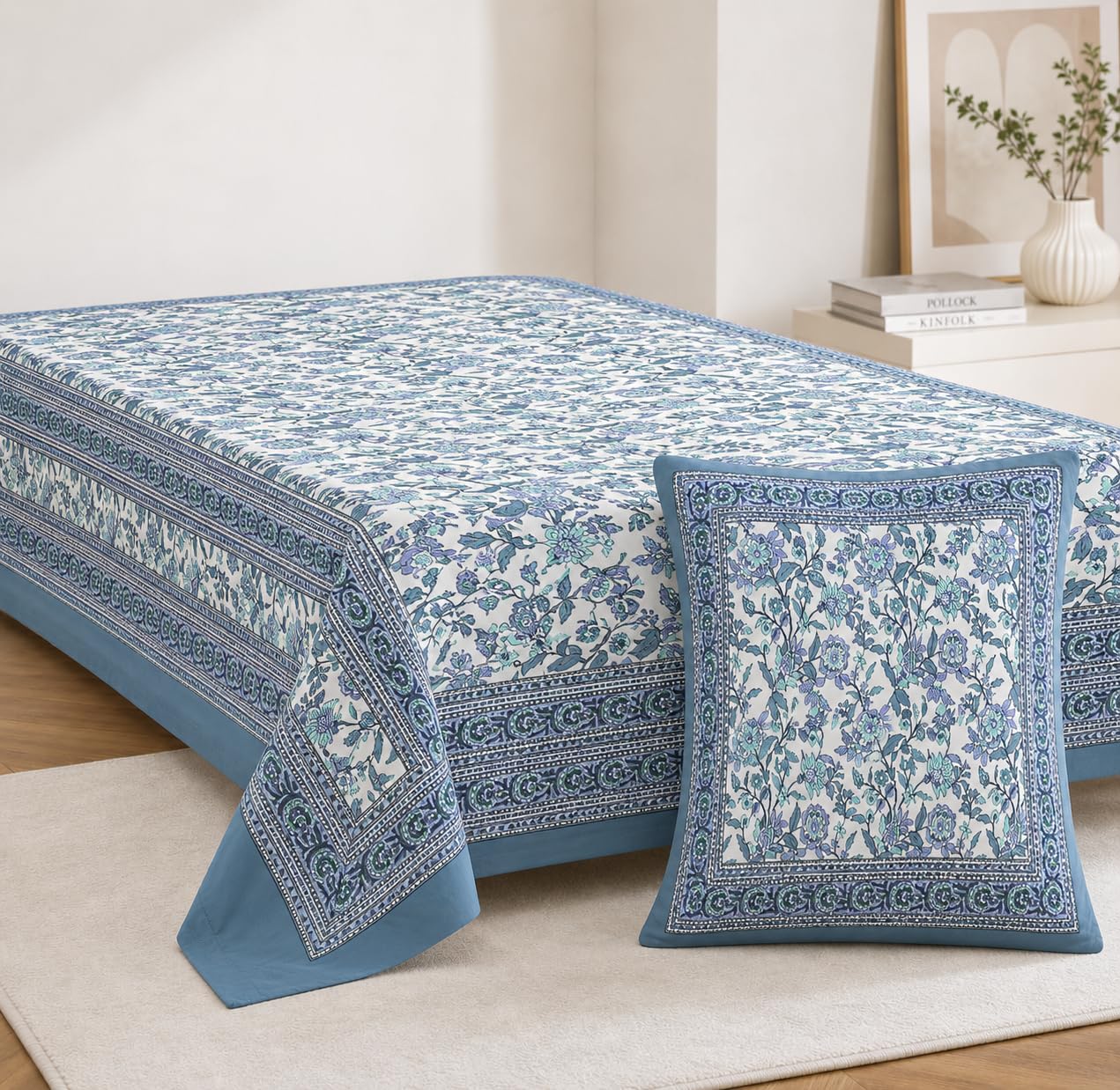 240 TC Pure Cotton Single Bedsheet (60x90 Inches) with 1 Pillow Cover | Ultra-Soft, Breathable & Skin-Friendly | Lightweight & Durable, Azure Bloom-image-41