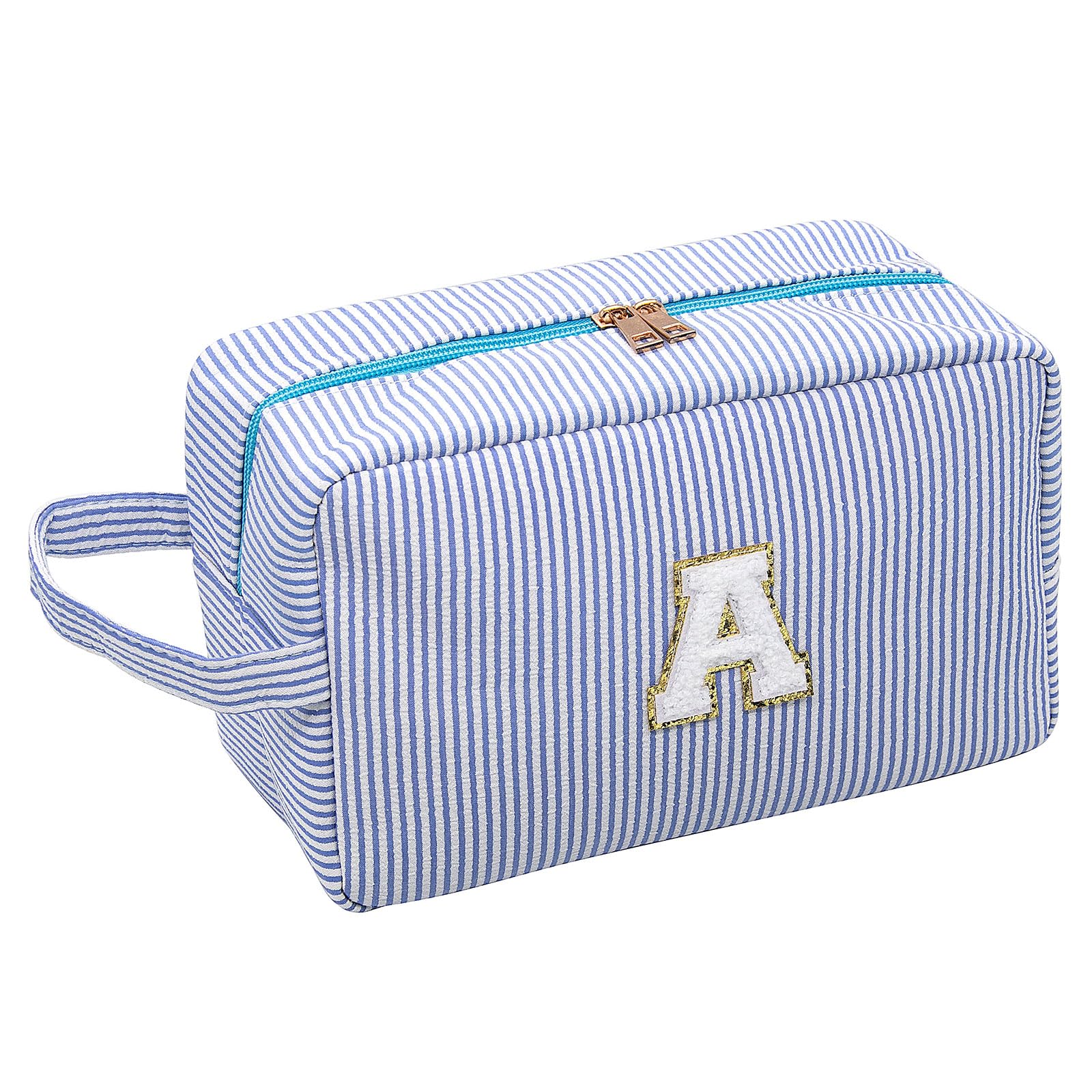 Long Keeper Travel Make Up Bag Letter Cosmetic Bag Large Toiletry Bag with Handle Portable Striped Makeup Bags Cosmetic Organizer Girls Pencil Case