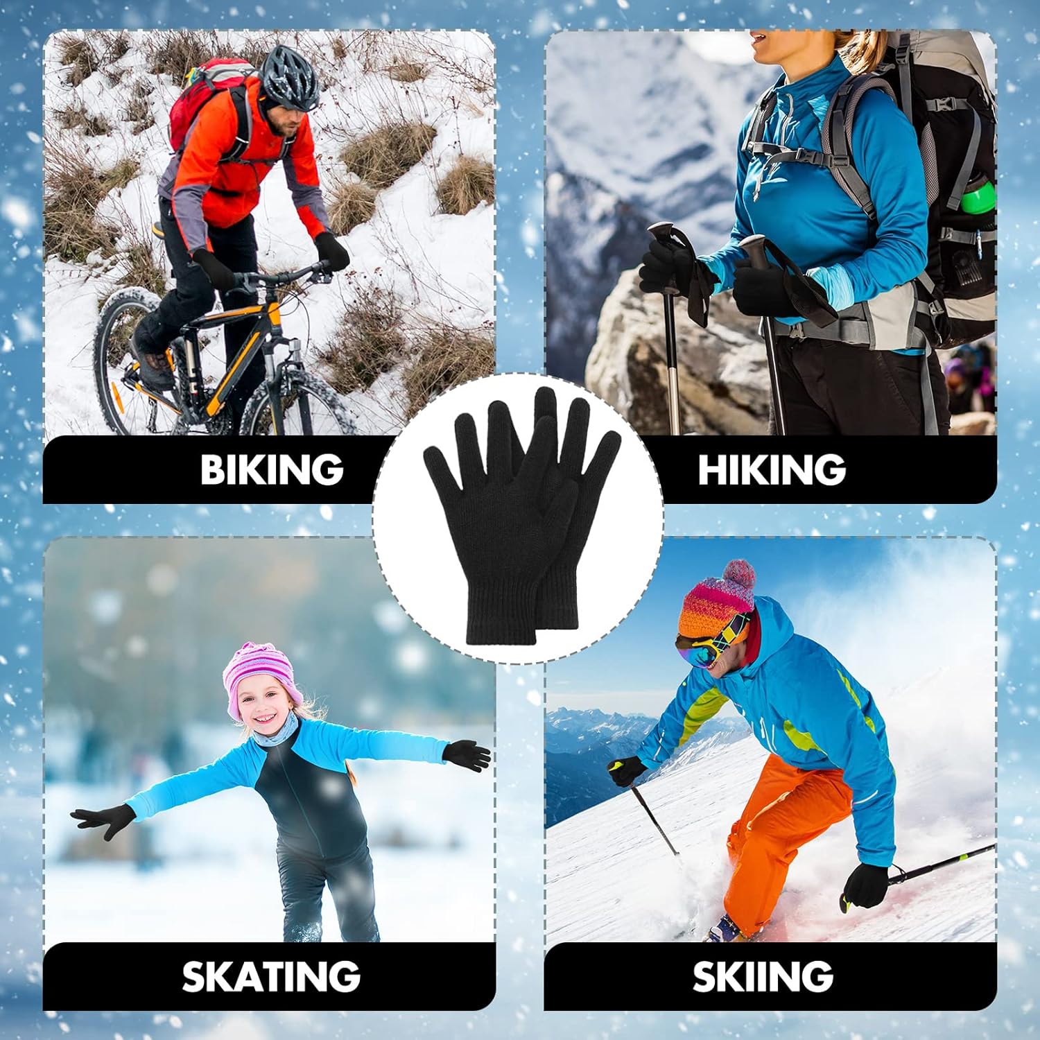Seematn 50 Pairs Bulk Winter Magic Gloves, Thick Knitted Winter Warm Gloves for Adult Men Women Homeless Unisex