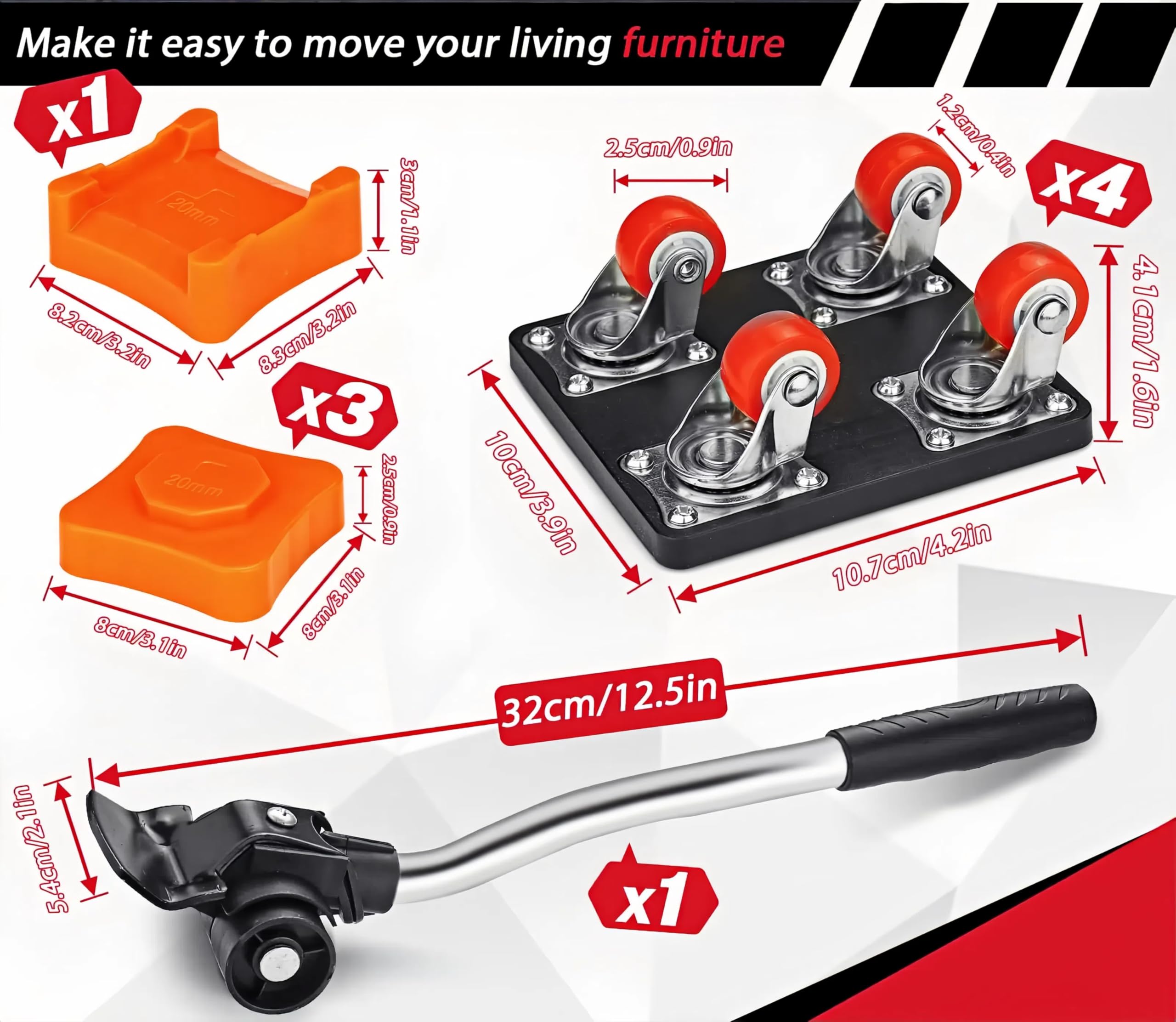 HOKEOII Furniture Moving Wheels, Furniture Movers for Heavy Items Furniture Lifter Sliders Tool Set, 350kg Max Load Capacity - Image 3