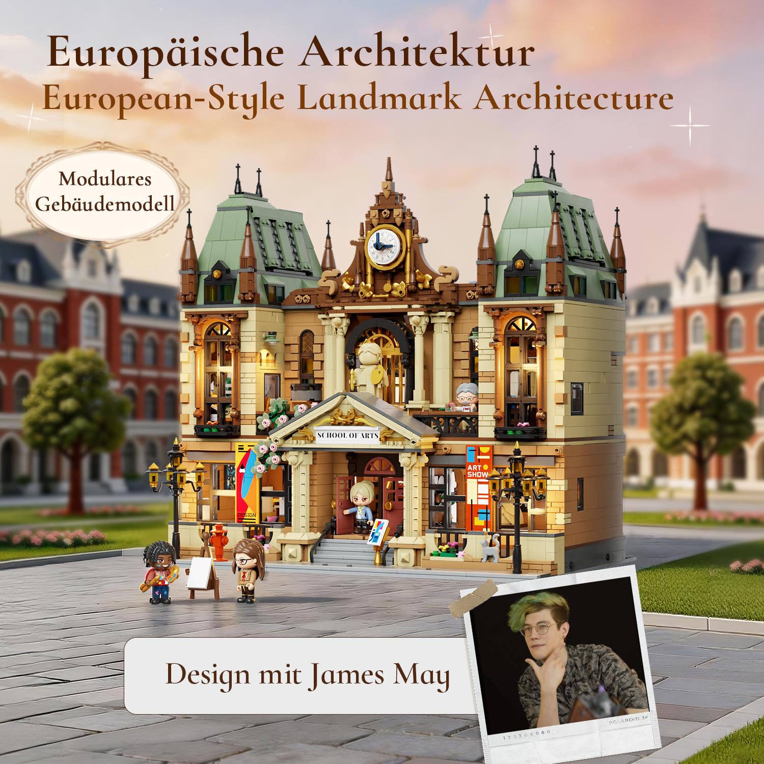 PANTASY Kunstakademie, modulares Klemmbausteine Set | 3-stöckige europäische Kunstschule mit detailreichen Ateliers und Innenräumen für modulare Straßenszenen