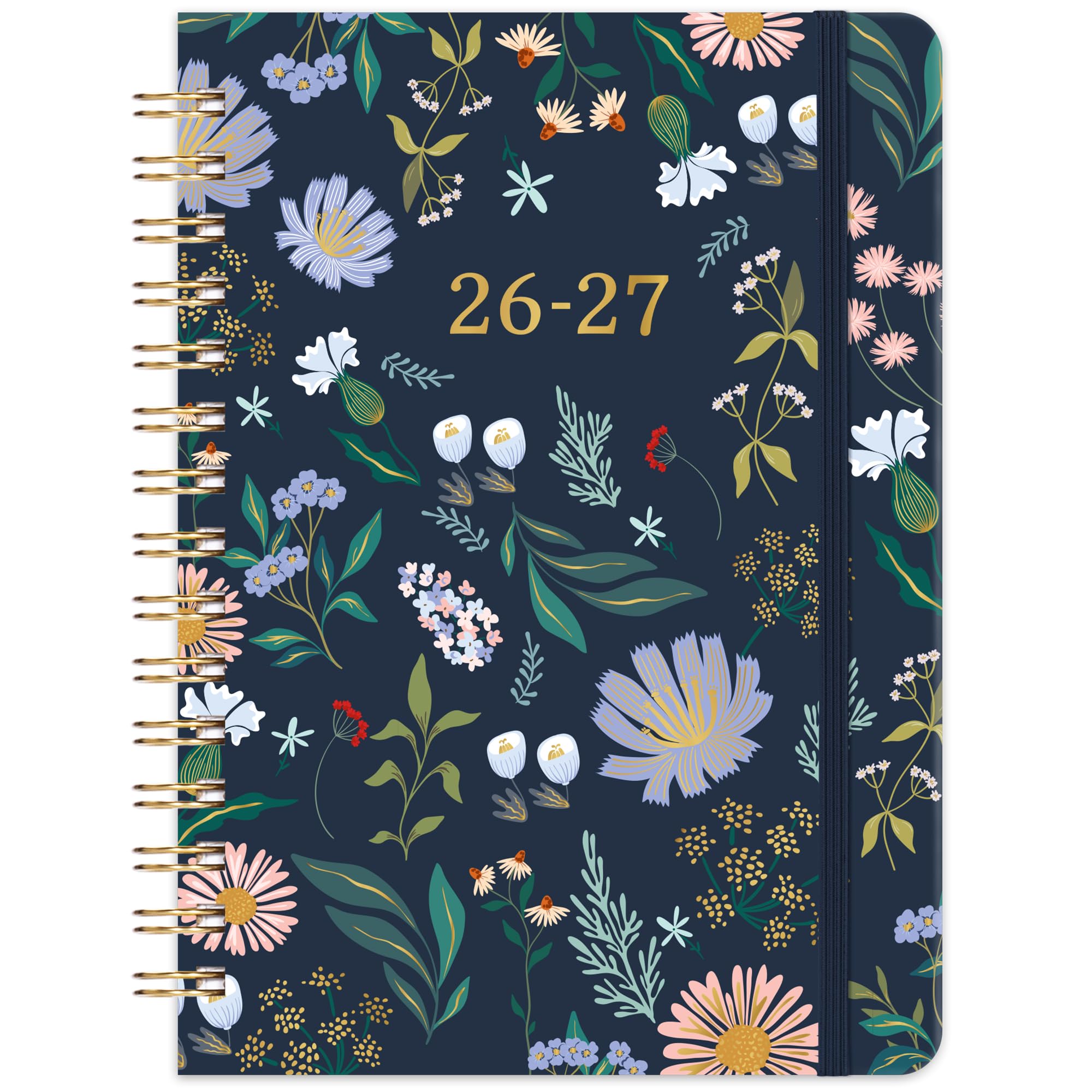 Kamaking Academic Diary 2026-2027 - A5 Diary 2026-2027 Week to View, Aug.26 - Jul.27, Floral Hardcover (Azure Blue), Monthly Tabs, Inner Pocket, Sprial Bound, 21.5 x 15.5 x 1.5 cm
