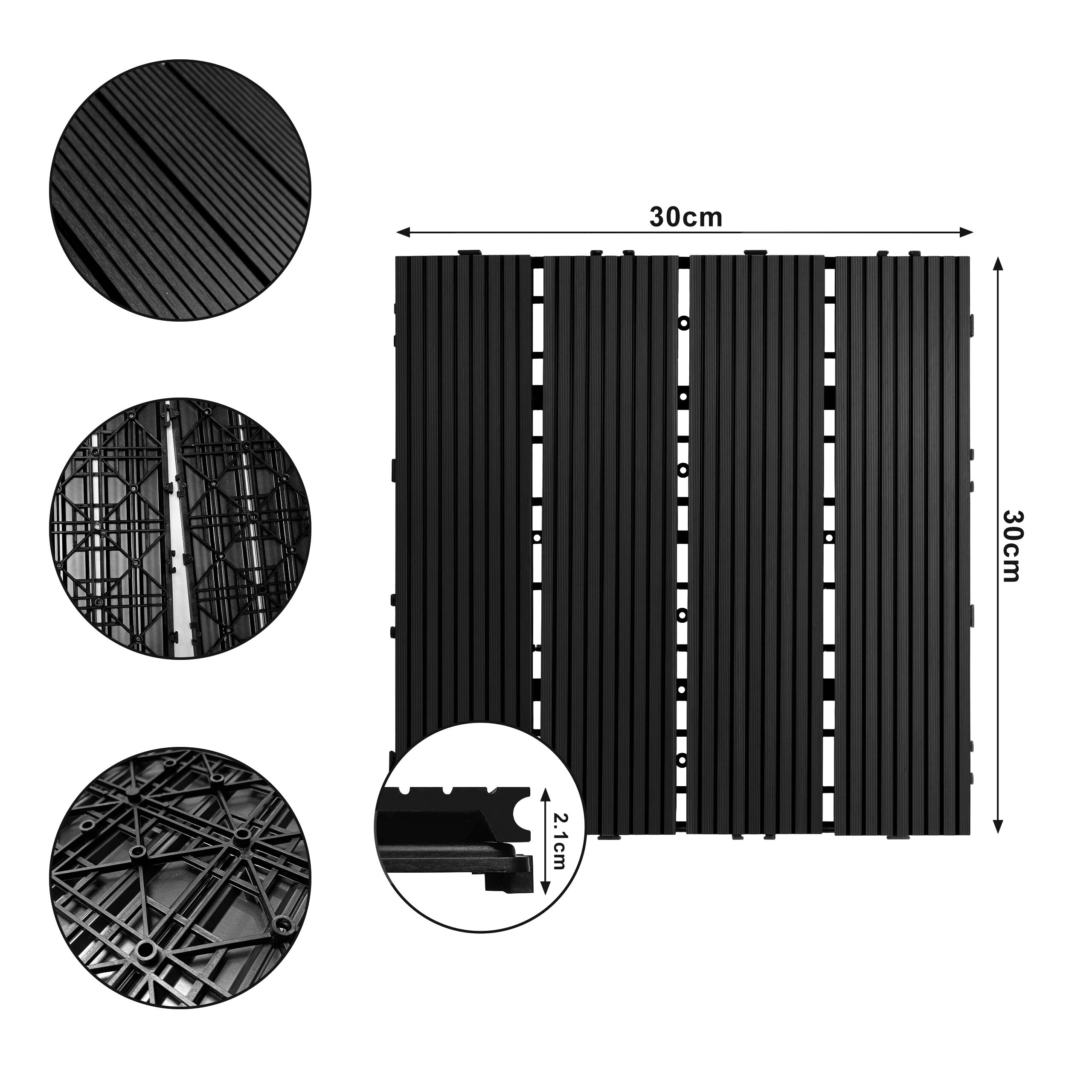 Relaxdays Piastrelle WPC, 11 pz, 30x30cm, 1m², Esterni/Balcone, Antracite