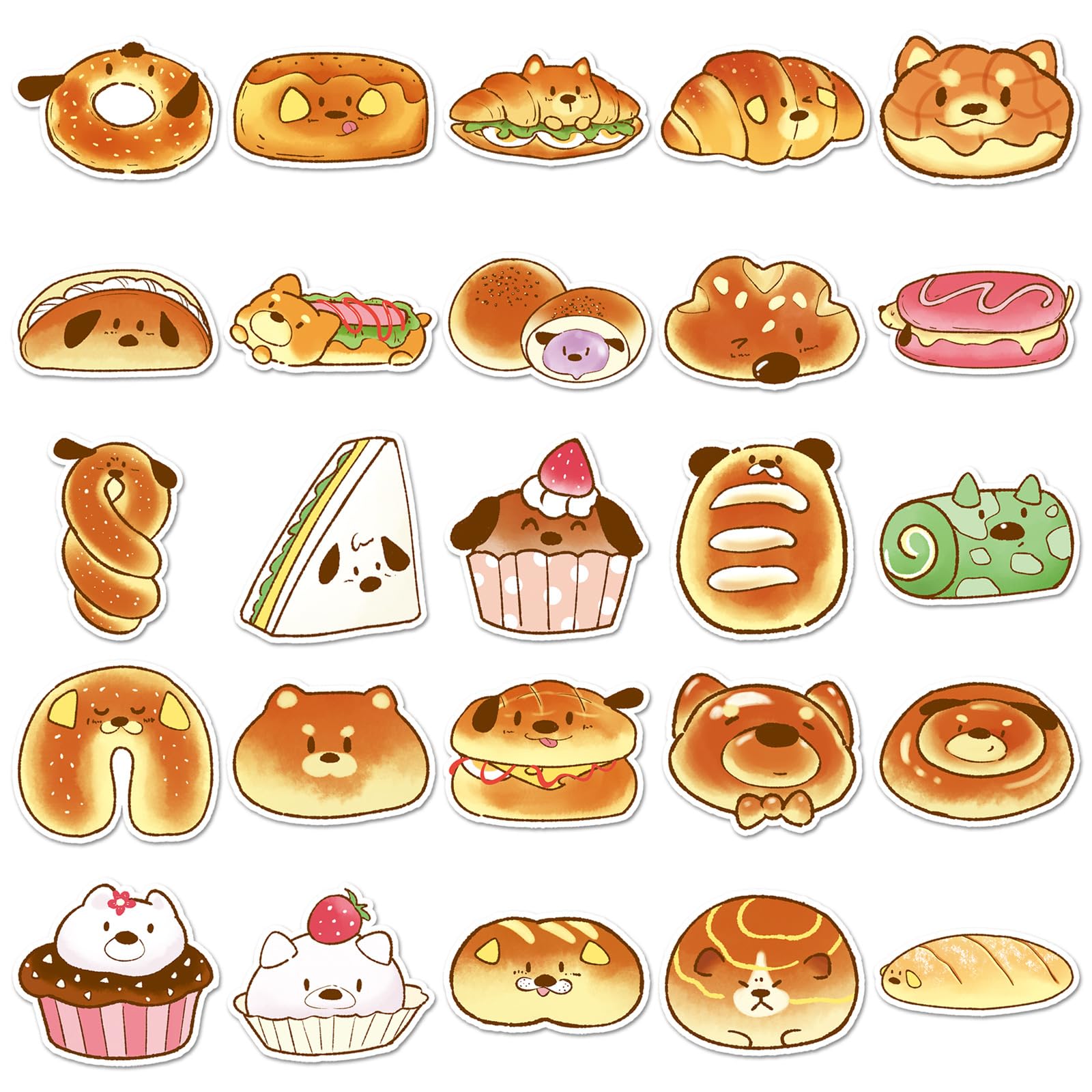50PCS Bread Dog Sticker for Journal Notebook Water Bottle Laptop Phone Case Helmet Guitar Car Luggage Scrapbook Computer Skateboard,Cute Puppy Animal Waterproof Decals for Teens Kids Adults - Image 3