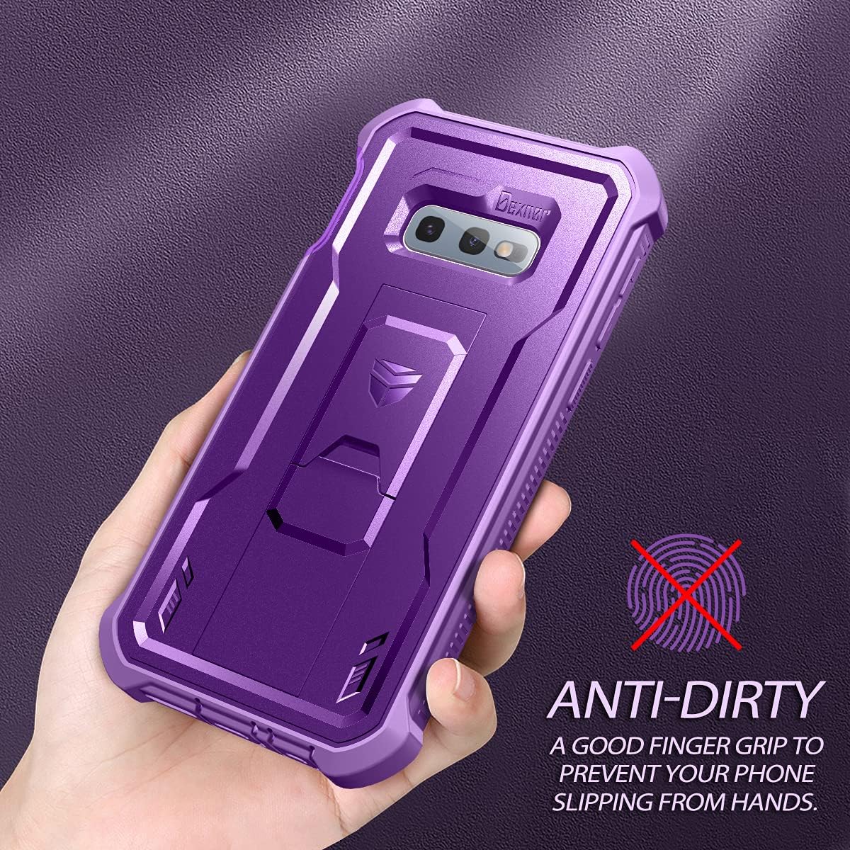 Dexnor for Samsung Galaxy S10e Case, [Built in Screen Protector and Kickstand] Heavy Duty Military Grade Protection Shockproof Protective Cover for Samsung Galaxy S10e Purple