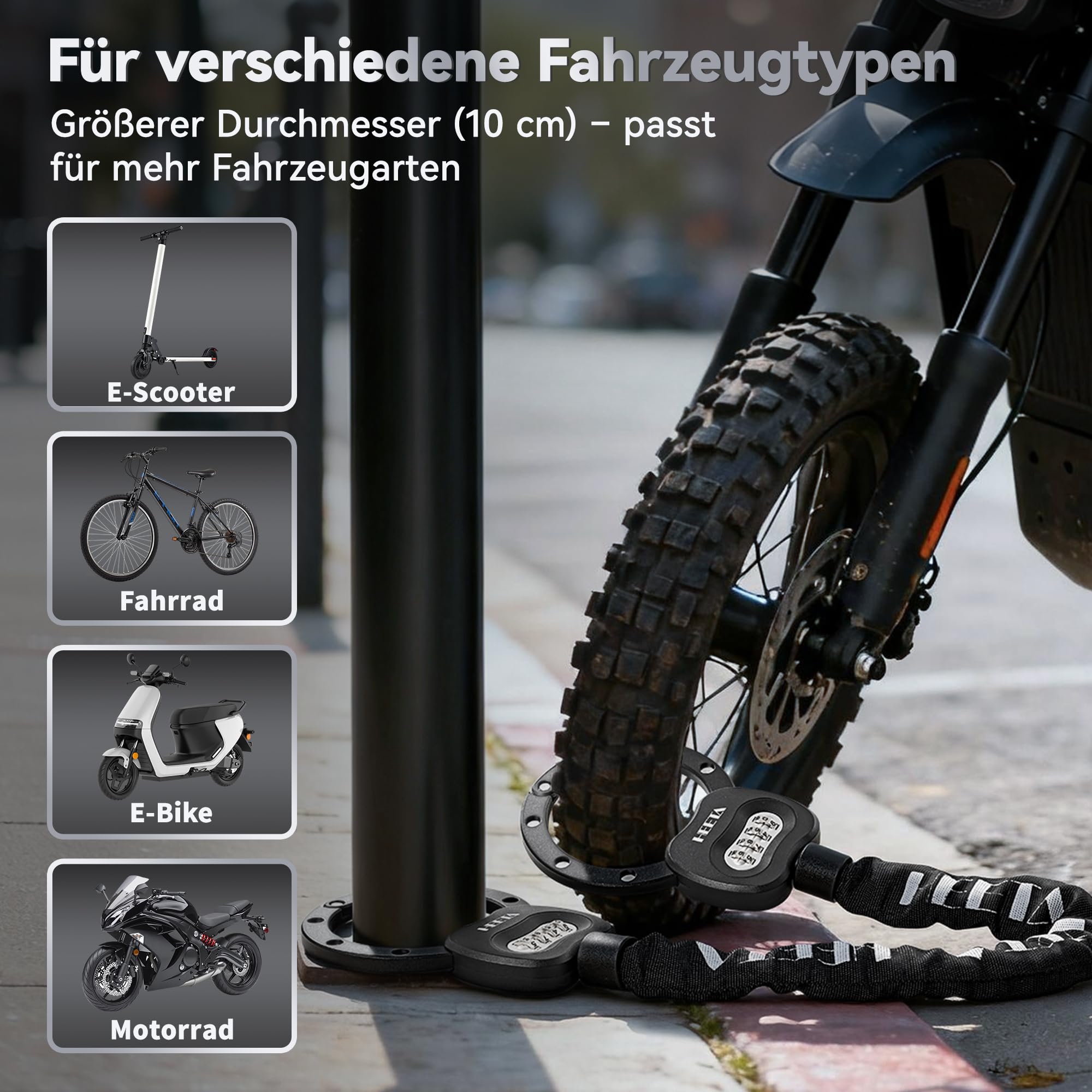 HEETA E Scooter Schloss Zahlenschloss mit Tasche, 8mm Fahrradschloss Hohe Sicherheit, e Roller Schloss Handschellenschloss, Kettenschloss Fahrrad Zubehör Bike Lock für E-Scooter Fahrräder Motorrad