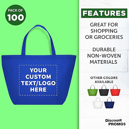 Miniatura 2 de DISCOUNT PROMOS Juego de 100 bolsas personalizadas de estilo sureño para comestibles, paquete a granel personalizado, bolsas de compras y