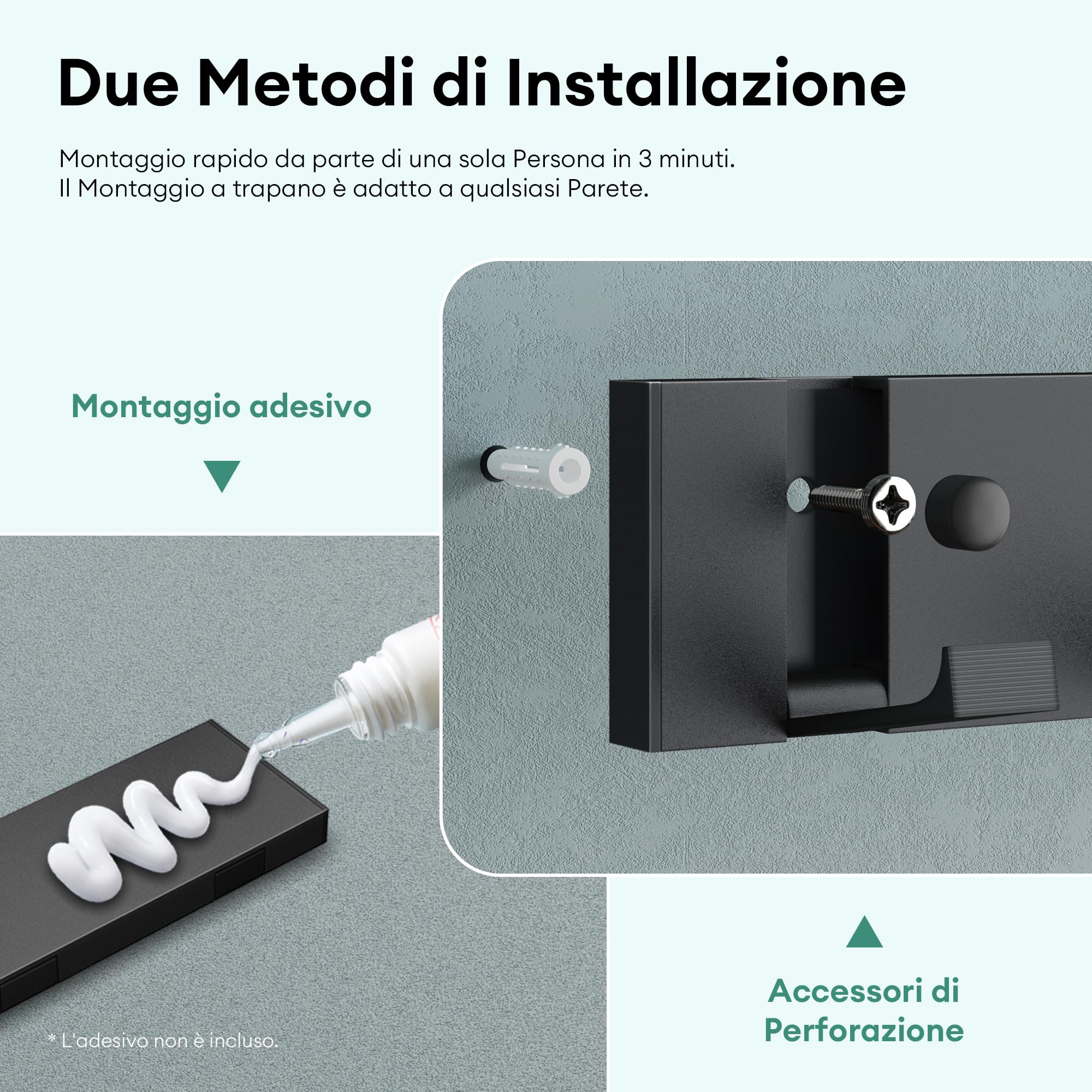 Mai & Mai Appendiabiti da Parete con 6 Ganci Ribaltabili, Attaccapanni da Muro in Alluminio Appendiabiti 44,5 cm per Cameretta, Ingresso, Cucina, Nero Wandgarderobe01