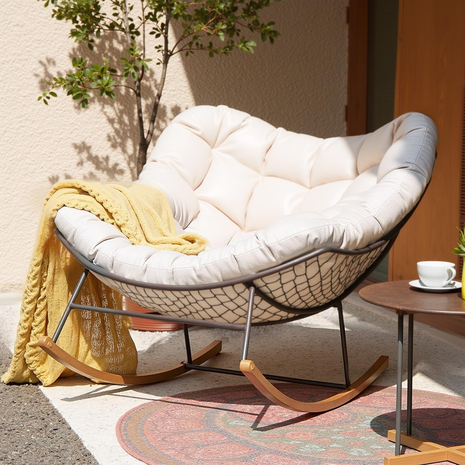 RZYW Schaukelsessel Outdoor Kissen Wasserdicht Rattan Wohnzimmer, 125x130x10cm Bequemer Schaukelstuhl Auflage Outdoor Indoor, Papasansessel Sitzkissen Loungesessel Kissen (Nur Kissen),Ivory White
