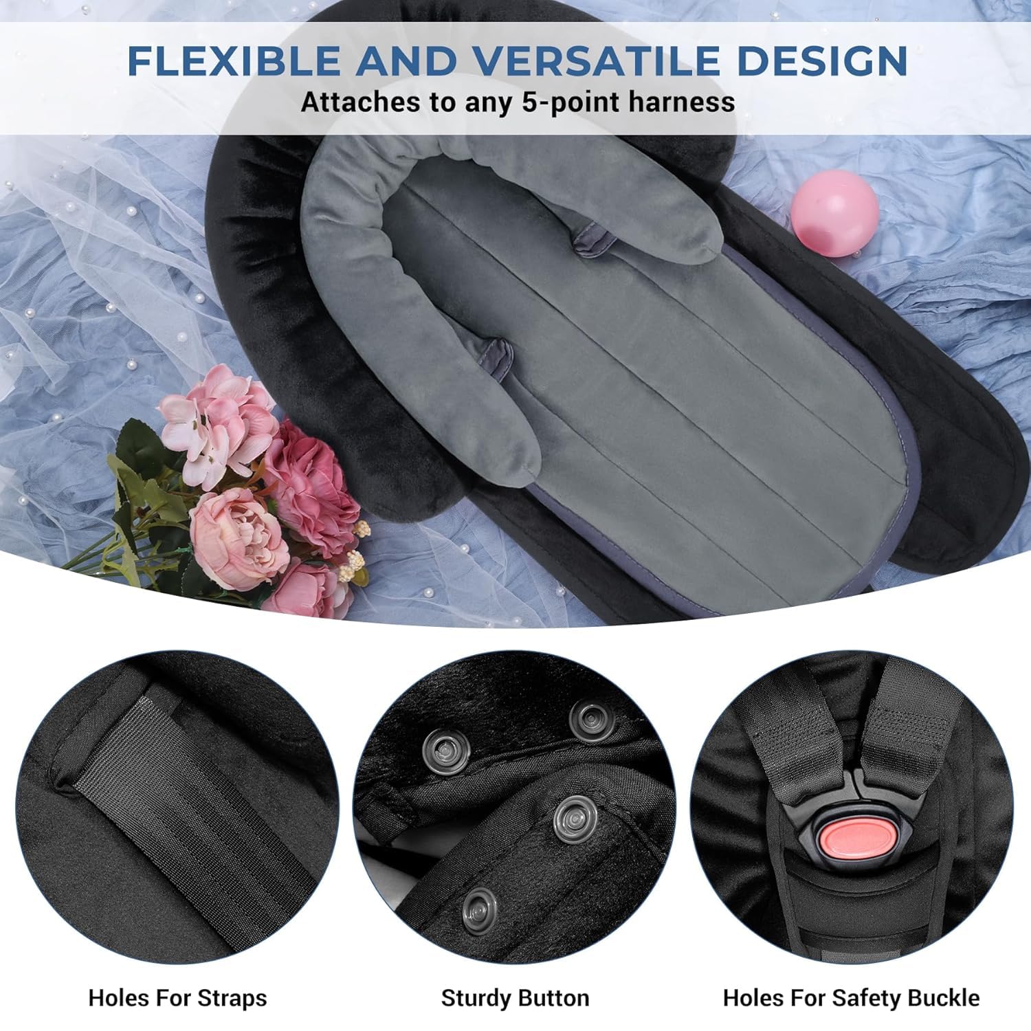 INFANZIA Ensemble de housses de soutien et sangles pour nouveau-né et tout-petit - Coussins de siège de voiture extra doux, parfaits pour les sièges auto, poussettes, balançoires, velours doux