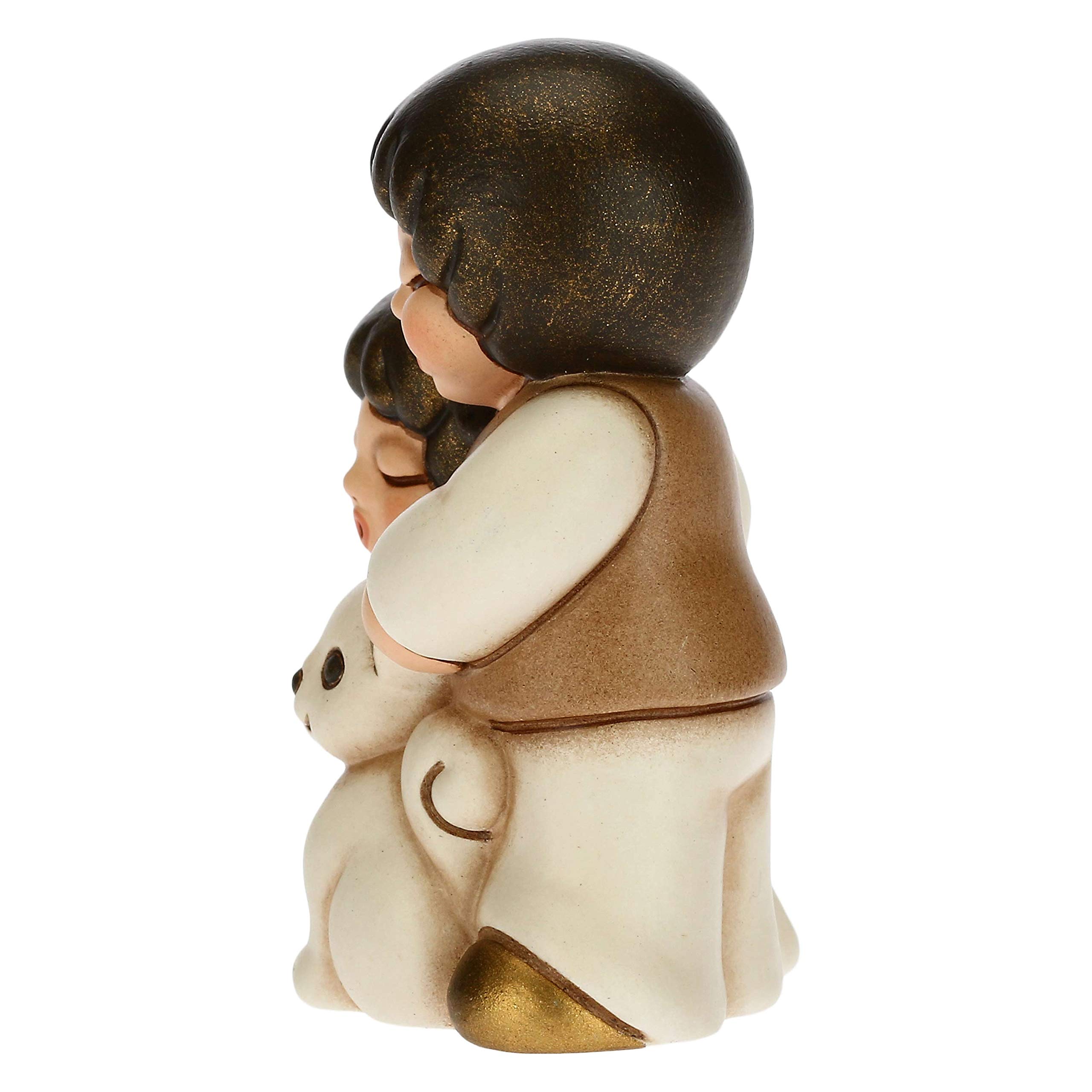 THUN - Statuina Presepe Coppia di Bambini con Gatto - Decorazioni Natale Casa - Linea Presepe Classico, Variante Bianca - Ceramica - 5,5 x 4 x 6,5 h cm