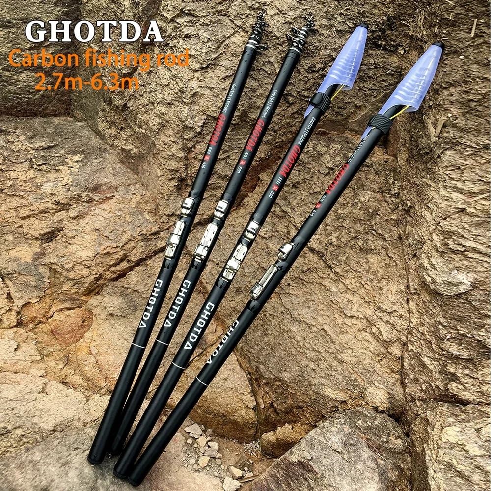 Cebo de caña de Pescar, cañas telescópicas giratorias 2,7-6,3 m, 5-20g, Fibra de Carbono, Ultraligero 630cm