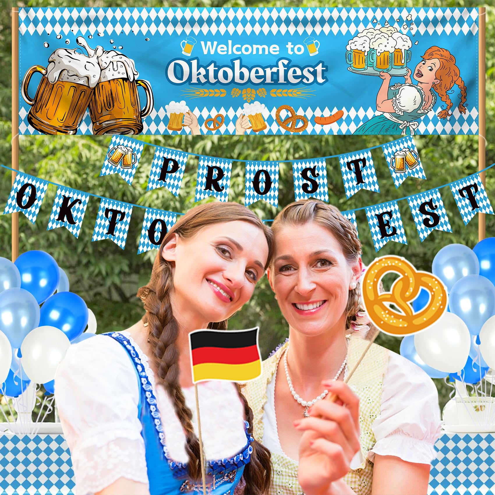 Oktoberfest Deko Set Komplett - Girlande, Wimpelkette, Tischdecke & Foto Requisiten Für Wiesn Party