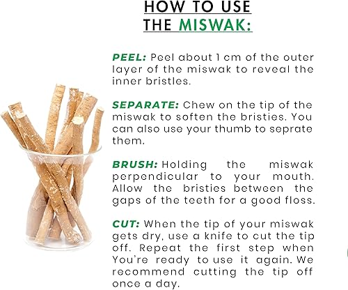 Miniatura 5 de Miswak Stick - Cepillo de dientes Miswak, paquete de 12, cepillo de dientes natural, masticable (moswak)  Siwak higiene oral, blanqueamiento de