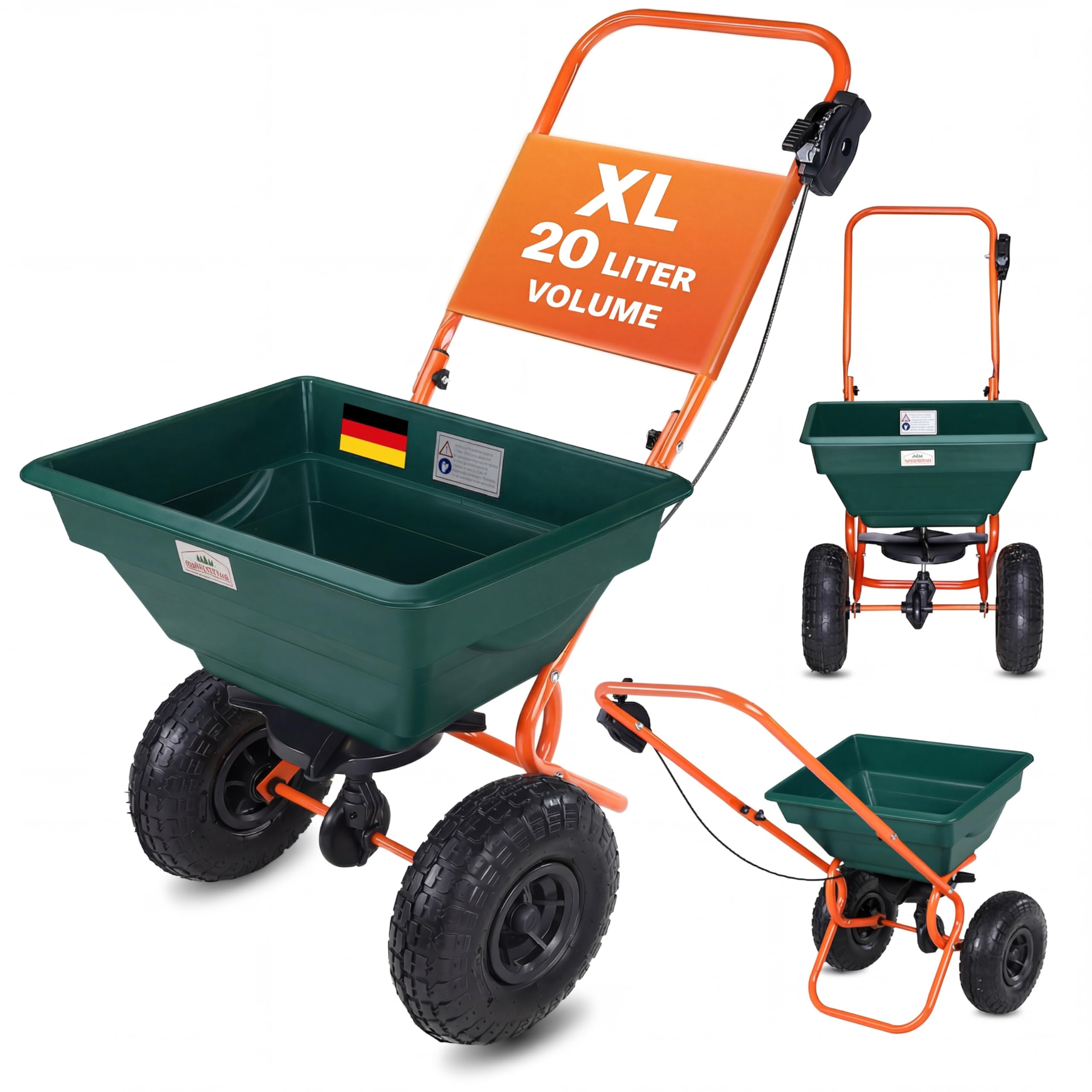 GARDEBRUKยฎ 20L Pneumatic Rotary Spreader | Grit Salt | Grass Seed | Adjustable Rate | Autumn Lawn Feed & Rock Salt Dispenser | Durable Design for Professional Landscaping & Garden Maintenance