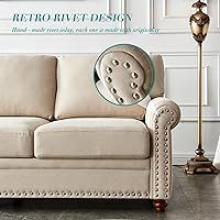 Vista 7 de Moderno juego de sofá de 3 piezas para sala de estar, sofá tapizado de lino con almacenamiento, ribete de cabeza de clavo, marco y patas de madera