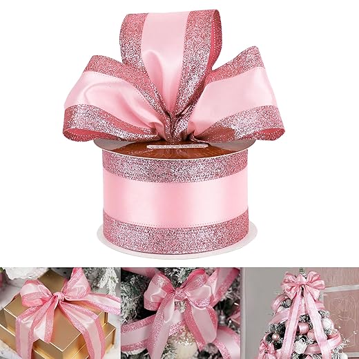 Wired Satin Ribbon with Glitter Stripe Edges