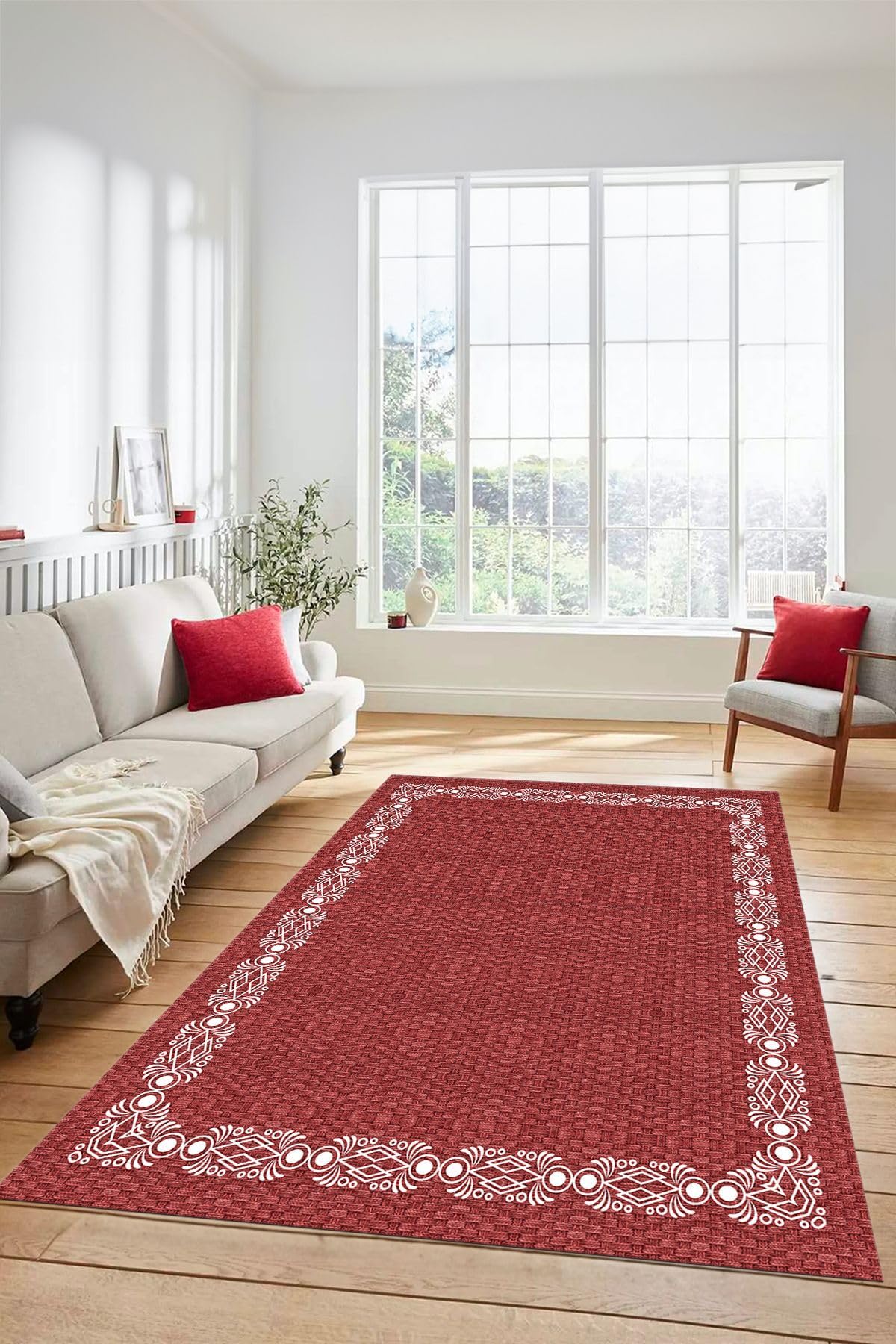 Evdeya Dijital Baskılı Kaymaz Taban Yıkanabilir Jüt Hasır Desen yolluk Mutfak Salon Halısı JÜT-14, Kırmızı, 120 x 250