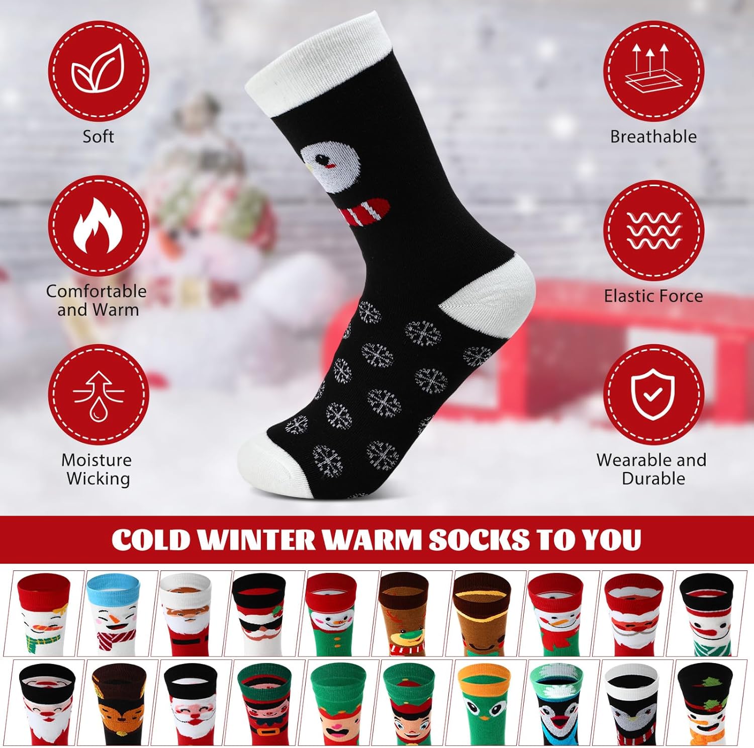 Geyoga Christmas Socks Bulk Unisex Funny Holiday Crew Socks Colorful Winter Novelty Santa Xmas Gifts for Women Men 20 Styles - Image 4