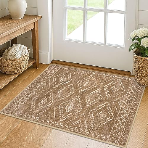 Miniatura 26 de KILOCOCO Tapete de entrada lavable a máquina, pequeño, para interior, súper suave, antideslizante, diseño geométrico, para cocina, dormitorio, Gris