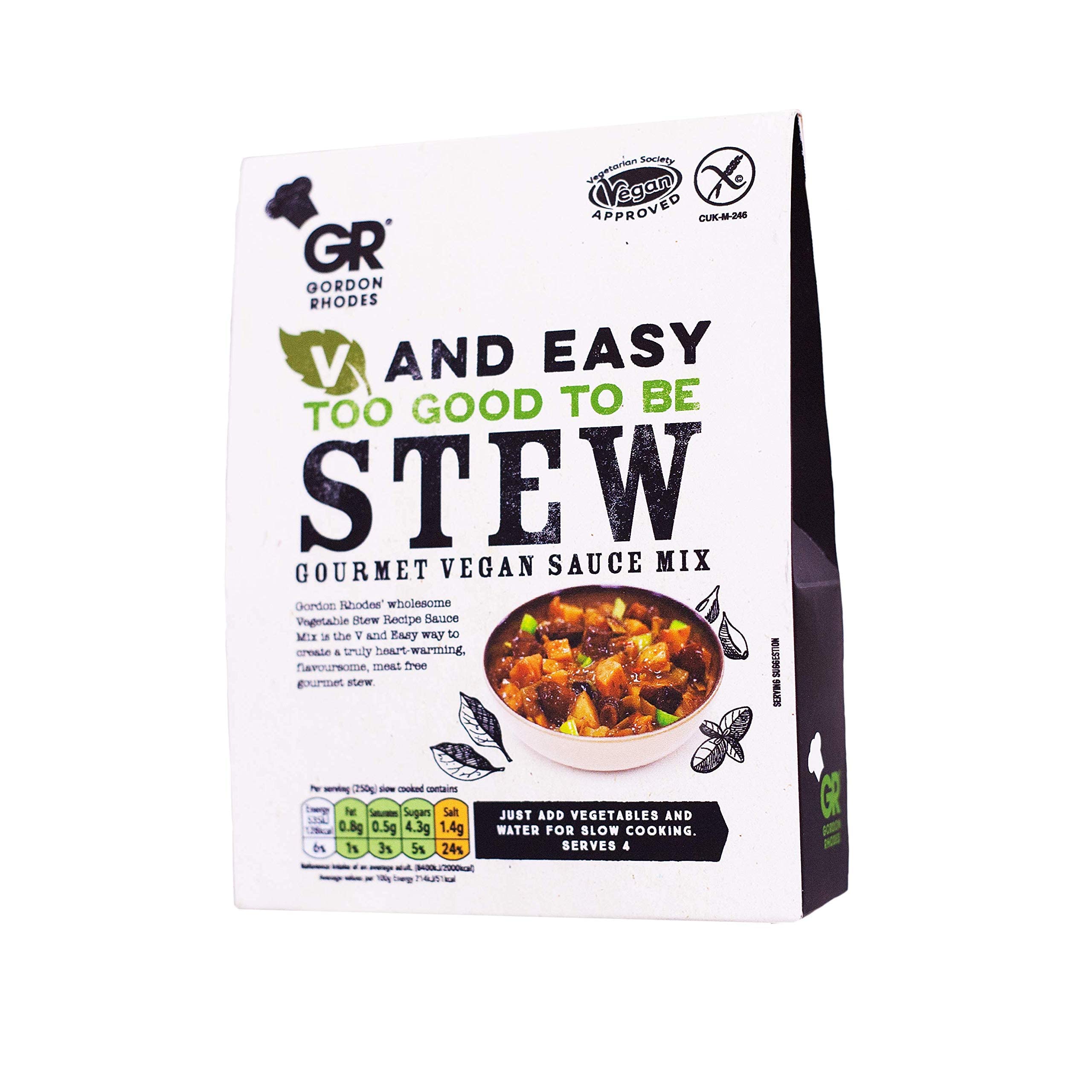 Gordon Rhodes' Too Good to Be Stew Gourmet Vegan Sauce Mix is a Wholesome and Hearty Vegan stew. Free from Meat and Gluten, Slow Cook for a Heart-Warming Rich and flavoursome stew.r. (1 x 75gm)