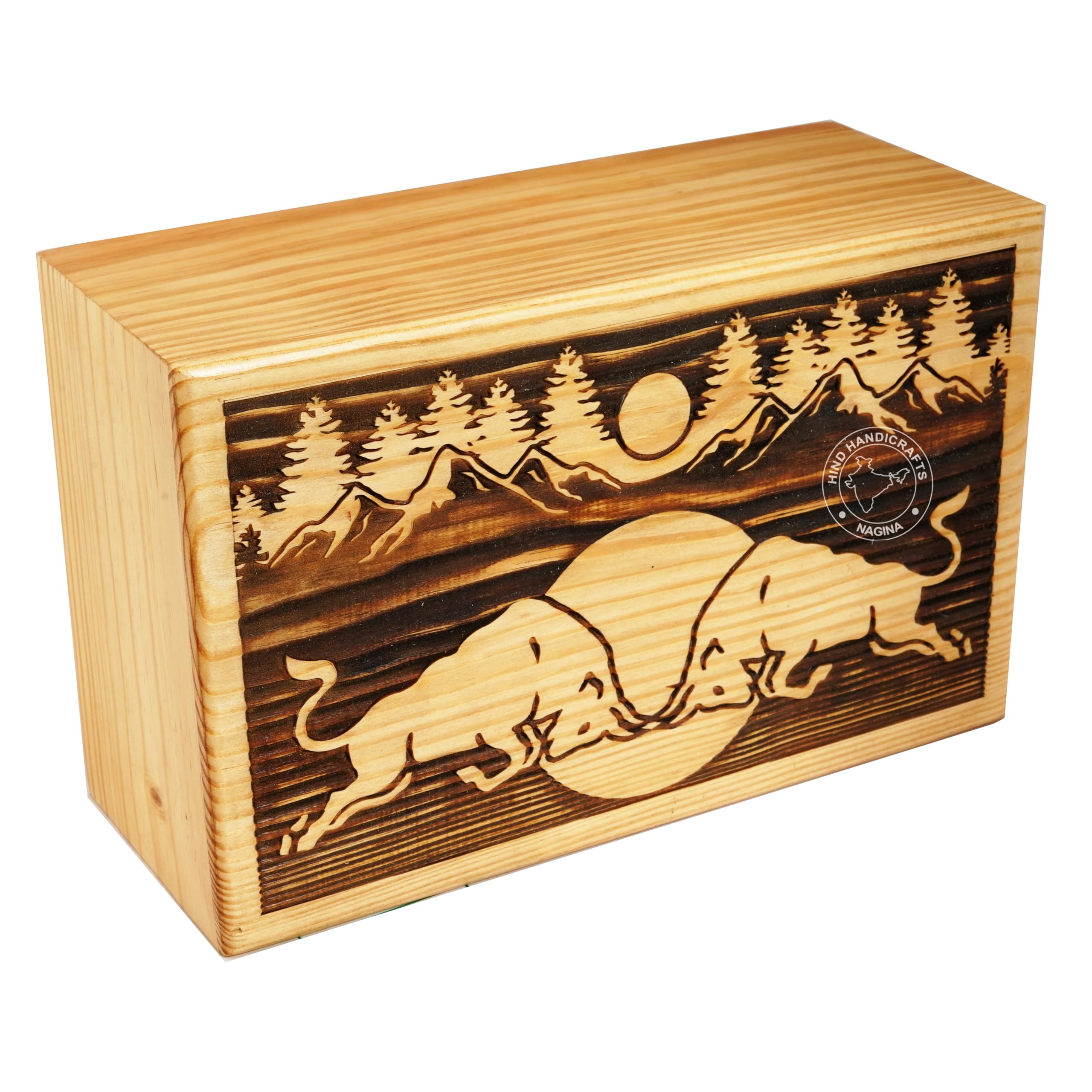 HIND HANDICRAFTS Handcrafted Horse Wooden Cremation Urns for Human Ashes Adult Large - Funeral Urn Box - Burial Urns for Columbarium (Bull Fight, 180 Cubic Inches)