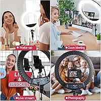 Vista 6 de Anillo de luz LED de 21 pulgadas con soporte para trípode, anillo de luz de video para fotografía de selfie, grabación de vlogs, conferencias
