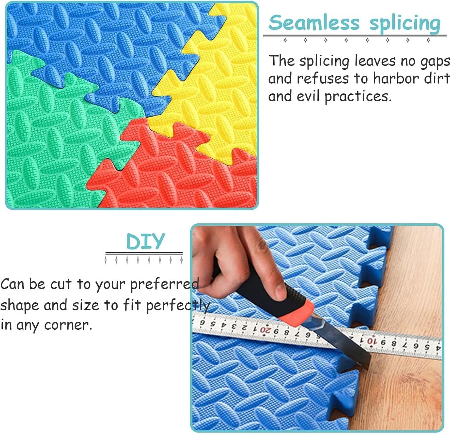 TIST 90 Pcs/86sq.ft Interlocking Foam Mat 12x12inch Square Foam Puzzle Play Mats Floor Tiles(White+Yellow+Navy Blue)