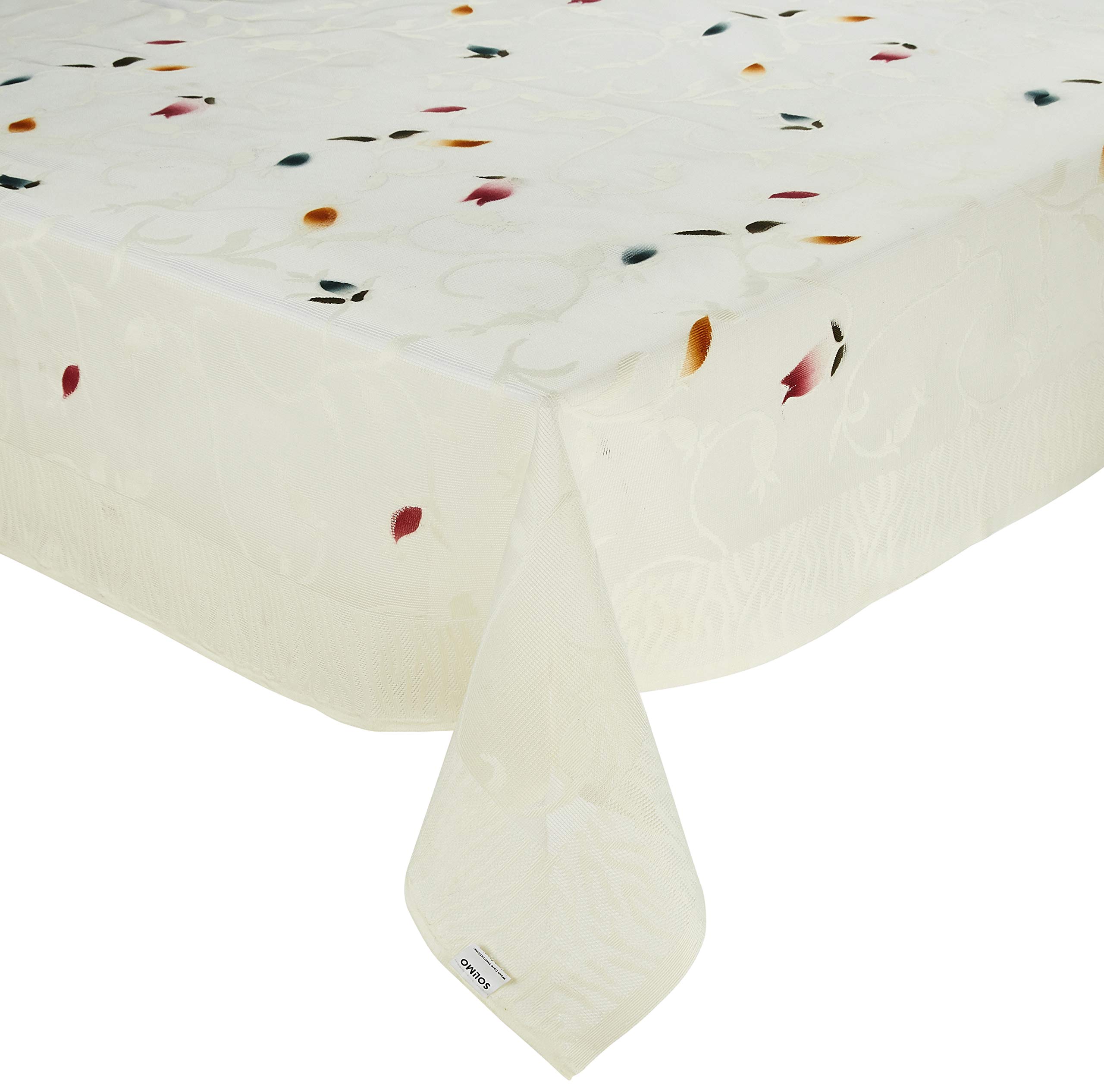 Amazon Brand - Solimo Cotton Rectangular Leaf Centre Table Cover (Cream,Pack of 1)