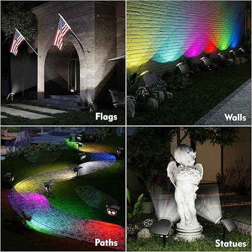 Miniatura 8 de Focos solares para exteriores, impermeables, IP68, luces solares que cambian de colores RGB con 4 modos de iluminación, luces solares para